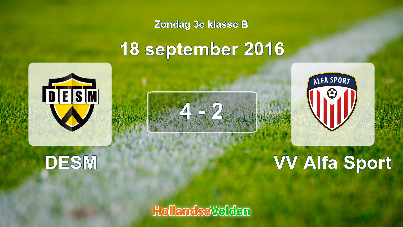 Gespeelde wedstrijd: DESM - VV Alfa Sport 4 - 2 (18 september 2016)