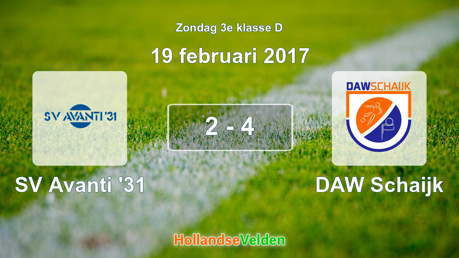 Gespeelde wedstrijd: SV Avanti '31 - DAW Schaijk 2 - 4 (19 februari 2017)