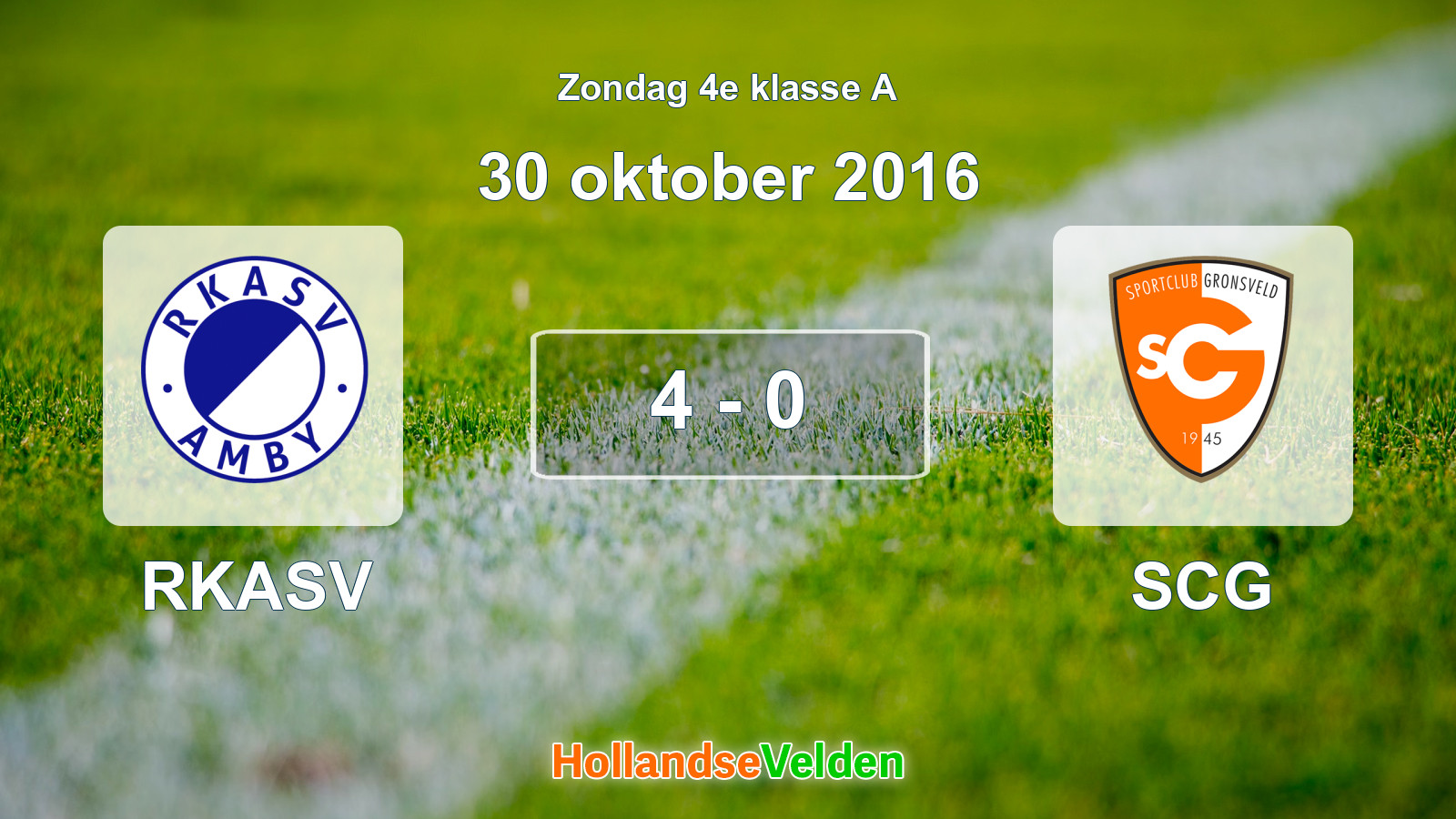 Gespeelde wedstrijd: RKASV - SCG 4 - 0 (30 oktober 2016)