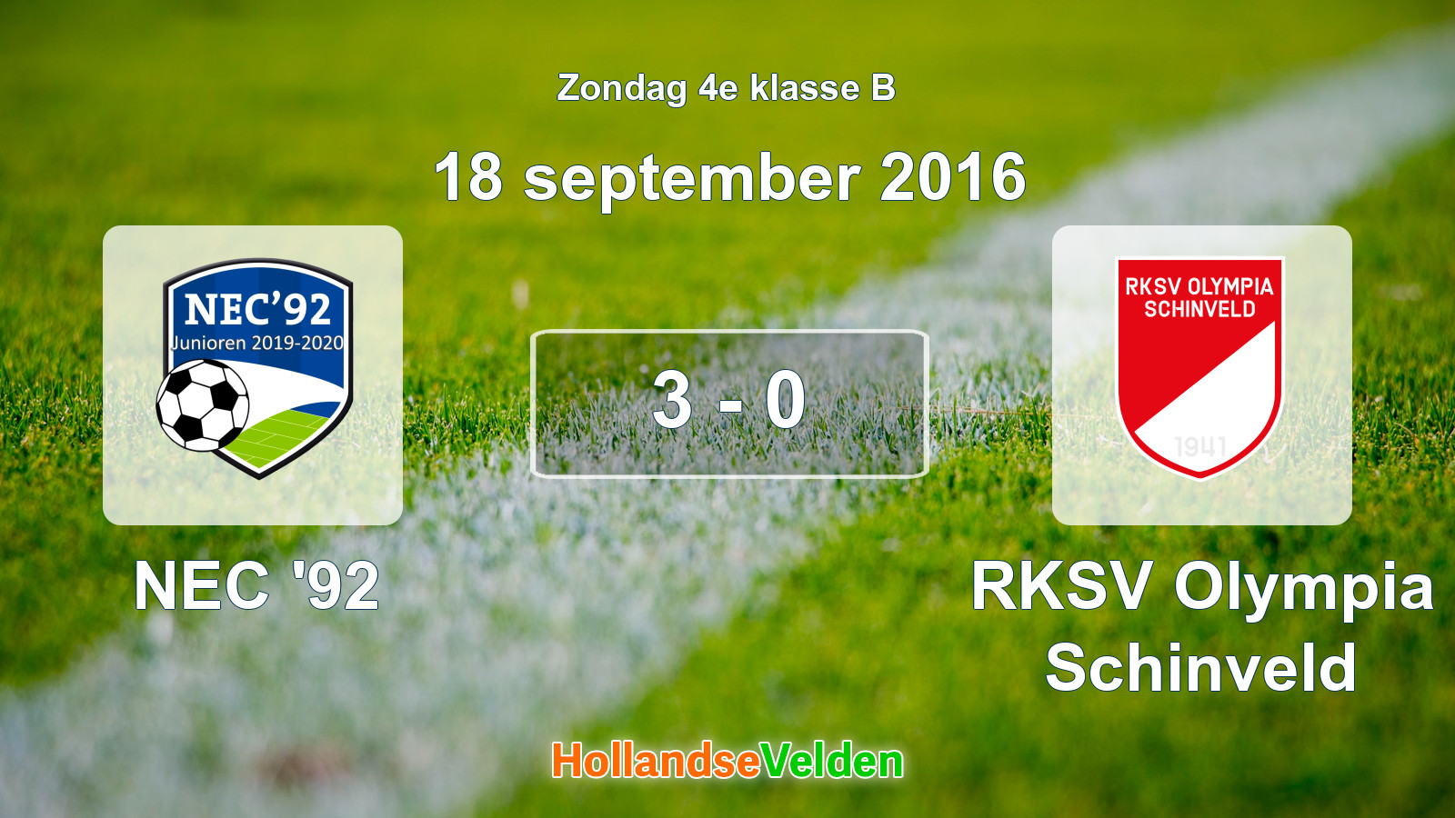 Gespeelde wedstrijd: NEC '92 - RKSV Olympia Schinveld 3 - 0 (18 september 2016)