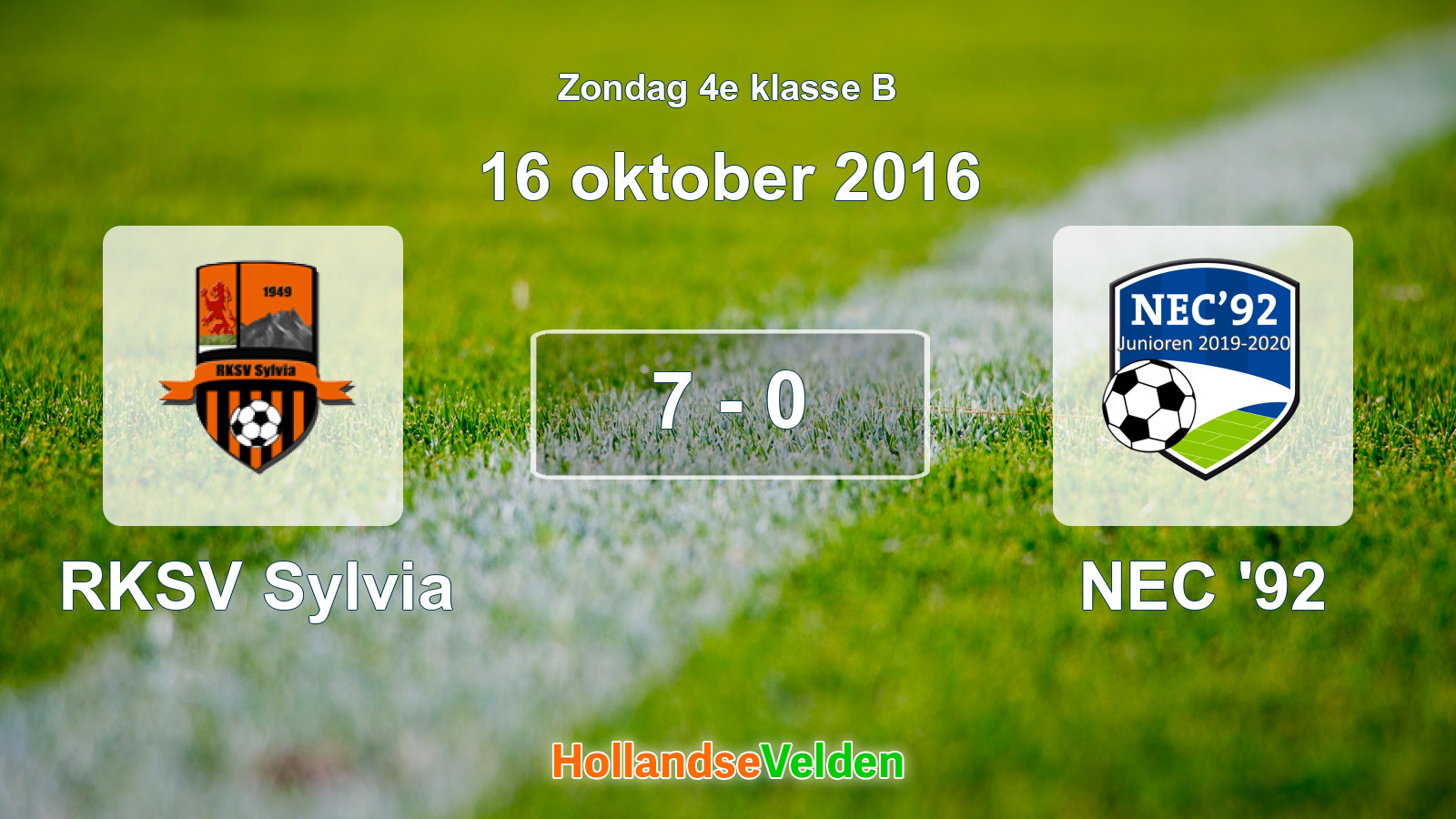 Gespeelde wedstrijd: RKSV Sylvia - NEC '92 7 - 0 (16 oktober 2016)