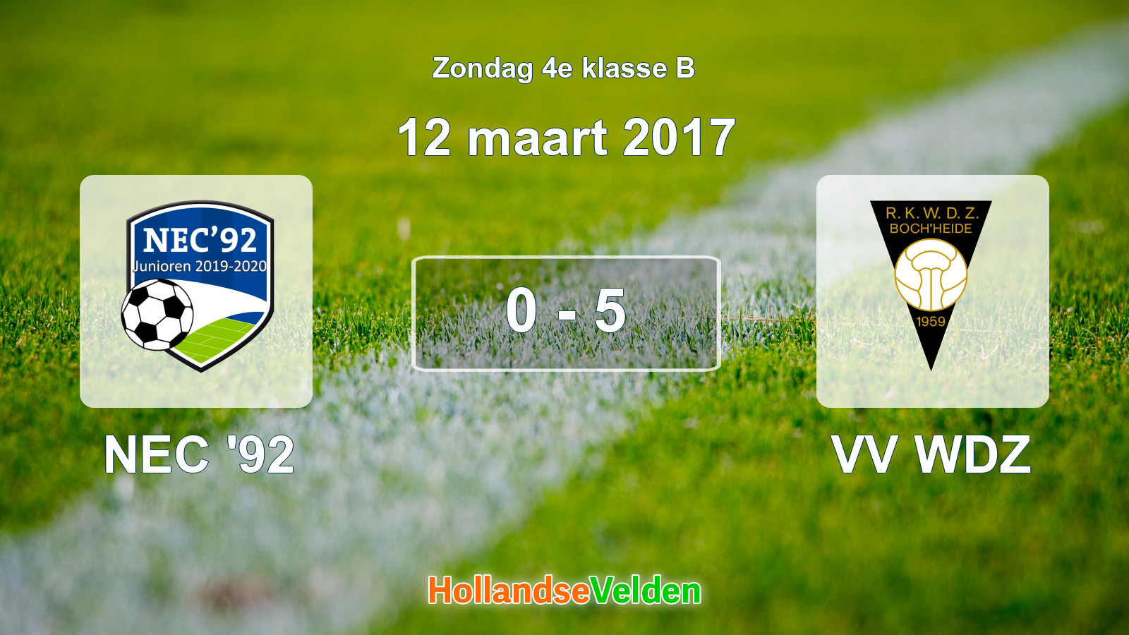 Gespeelde wedstrijd: NEC '92 - VV WDZ 0 - 5 (12 maart 2017)