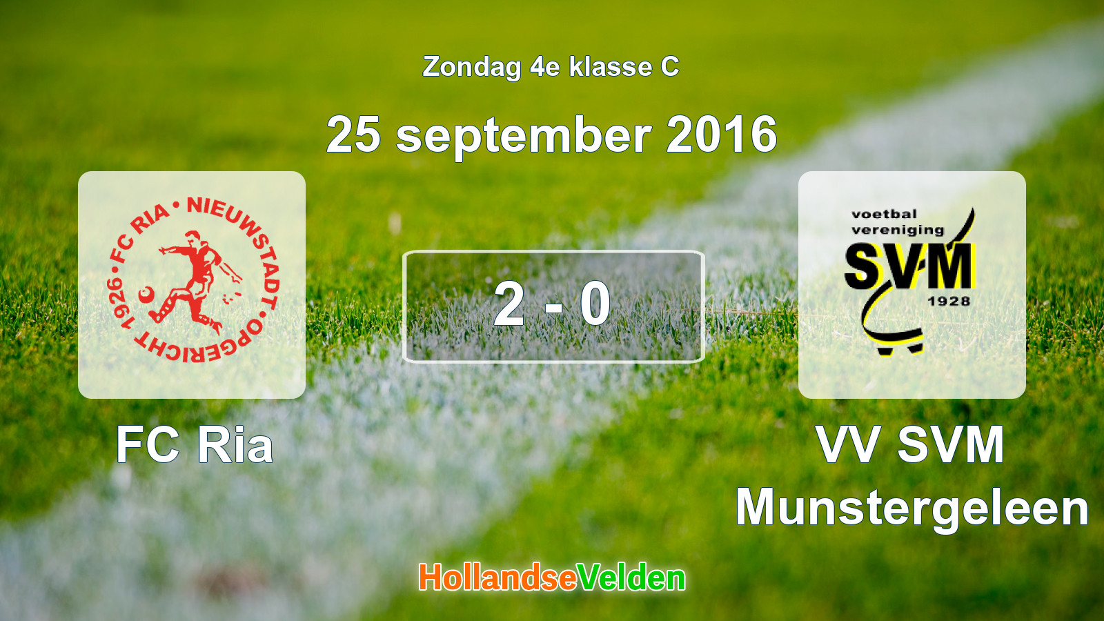 Gespeelde wedstrijd: FC Ria - VV SVM Munstergeleen 2 - 0 (25 september 2016)