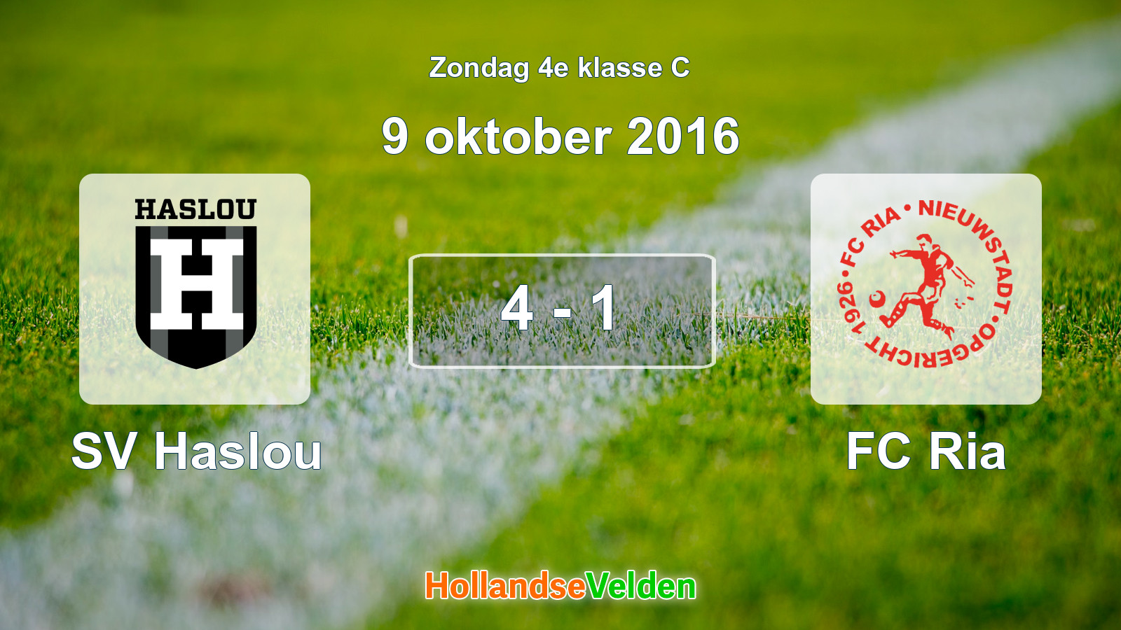 Gespeelde wedstrijd: SV Haslou - FC Ria 4 - 1 (9 oktober 2016)