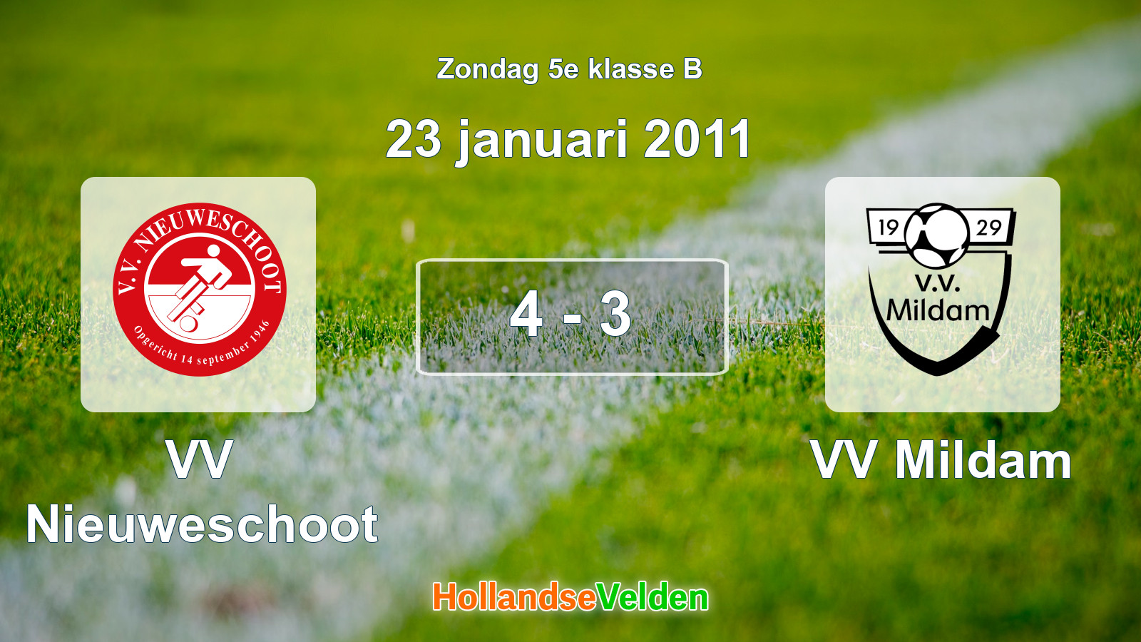 Gespeelde wedstrijd: VV Nieuweschoot - VV Mildam 4 - 3 (23 januari 2011)