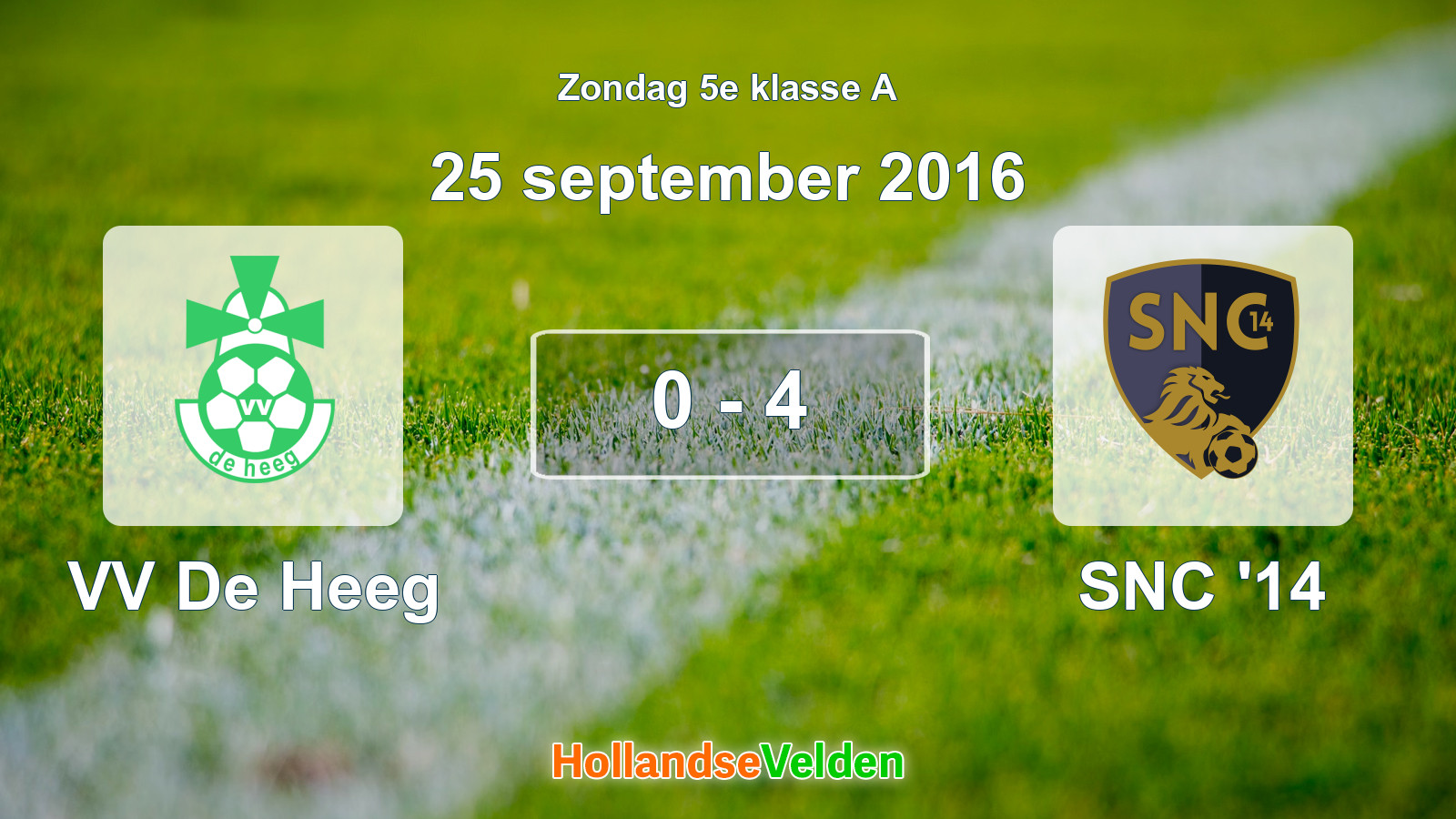 Gespeelde wedstrijd: VV De Heeg - SNC '14 0 - 4 (25 september 2016)