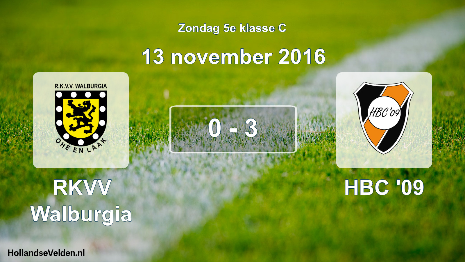 Gespeelde wedstrijd: RKVV Walburgia - HBC '09 0 - 3 (13 november 2016)