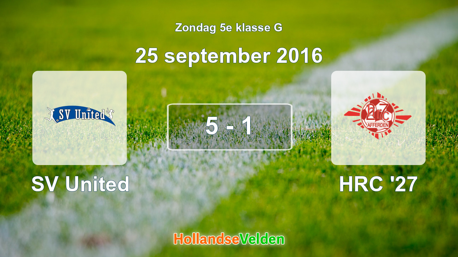 Gespeelde wedstrijd: SV United - HRC '27 5 - 1 (25 september 2016)