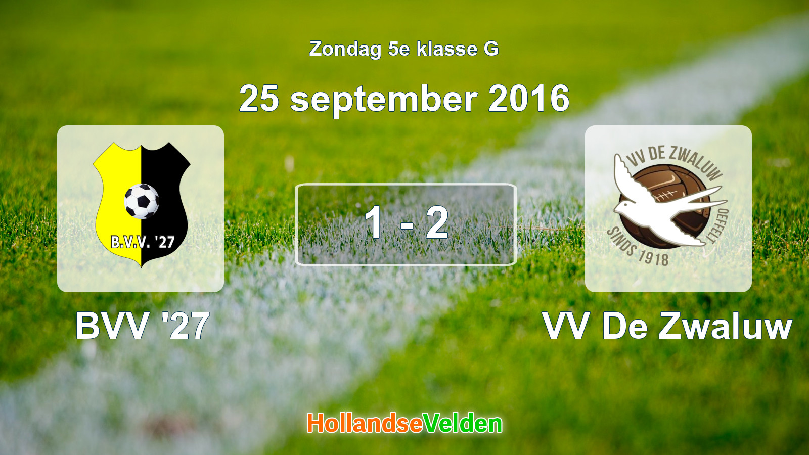 Gespeelde wedstrijd: BVV '27 - VV De Zwaluw 1 - 2 (25 september 2016)