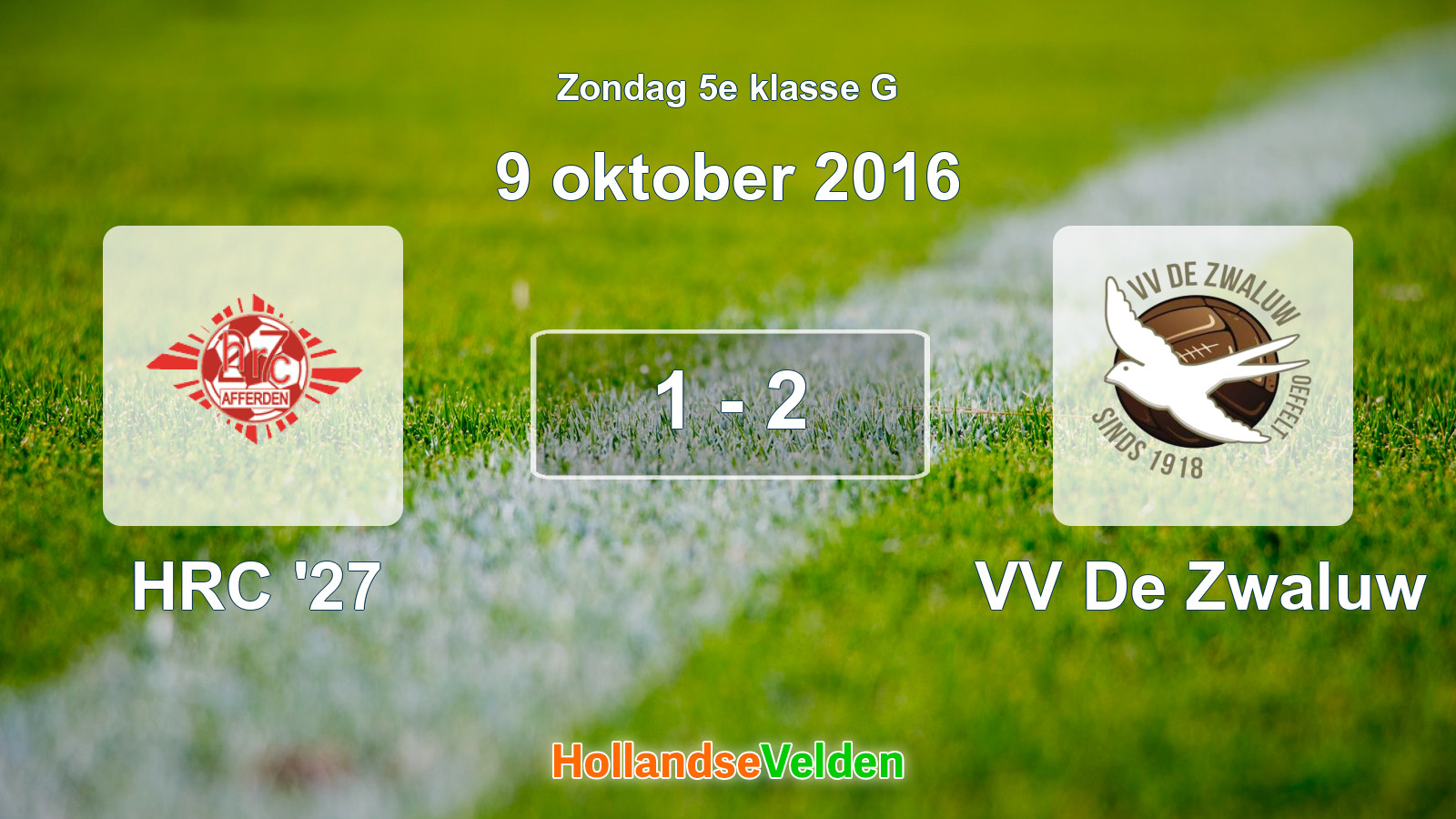Gespeelde wedstrijd: HRC '27 - VV De Zwaluw 1 - 2 (9 oktober 2016)