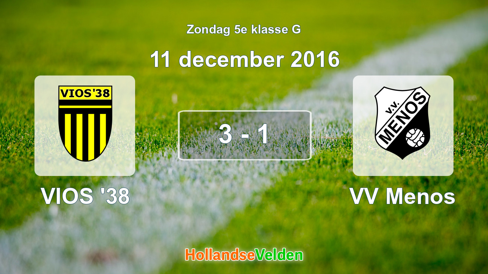 Gespeelde wedstrijd: VIOS '38 - VV Menos 3 - 1 (11 december 2016)