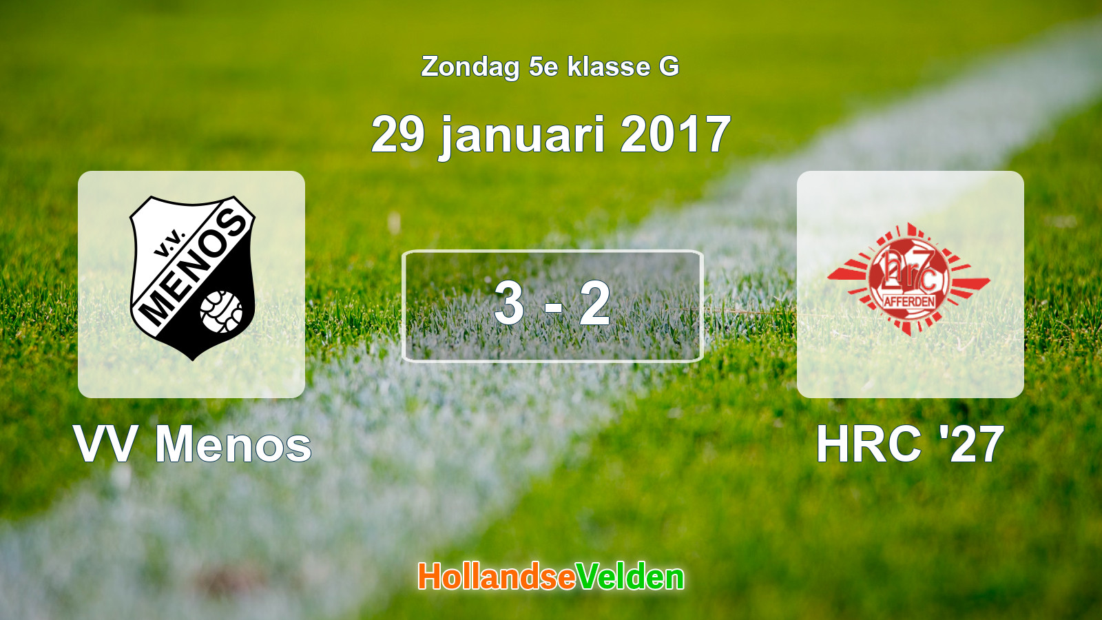 Gespeelde wedstrijd: VV Menos - HRC '27 3 - 2 (29 januari 2017)