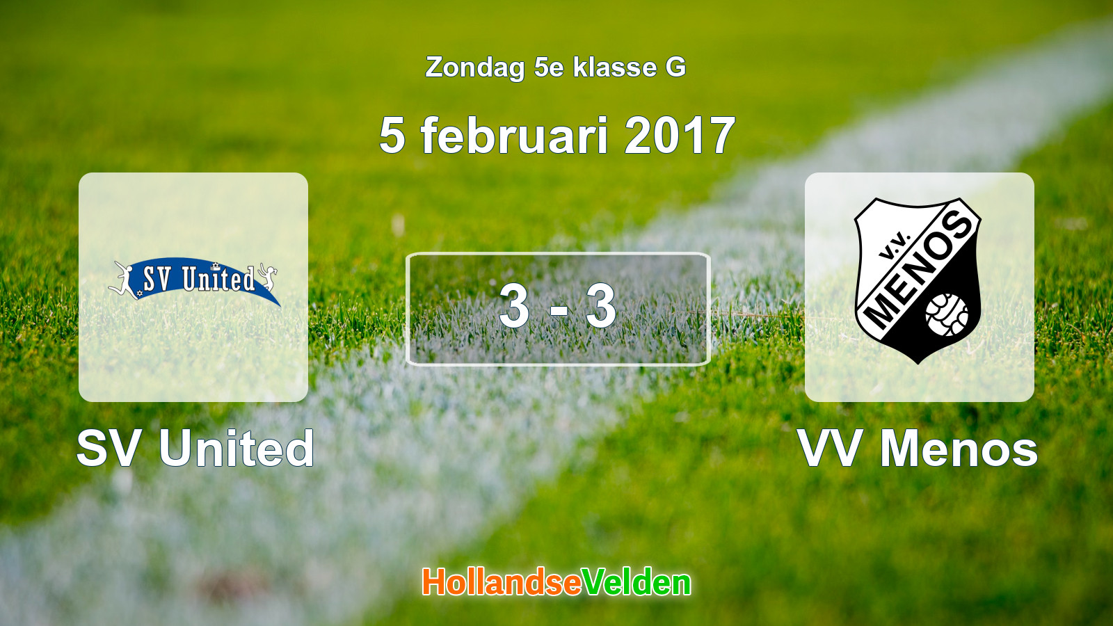 Gespeelde wedstrijd: SV United - VV Menos 3 - 3 (5 februari 2017)
