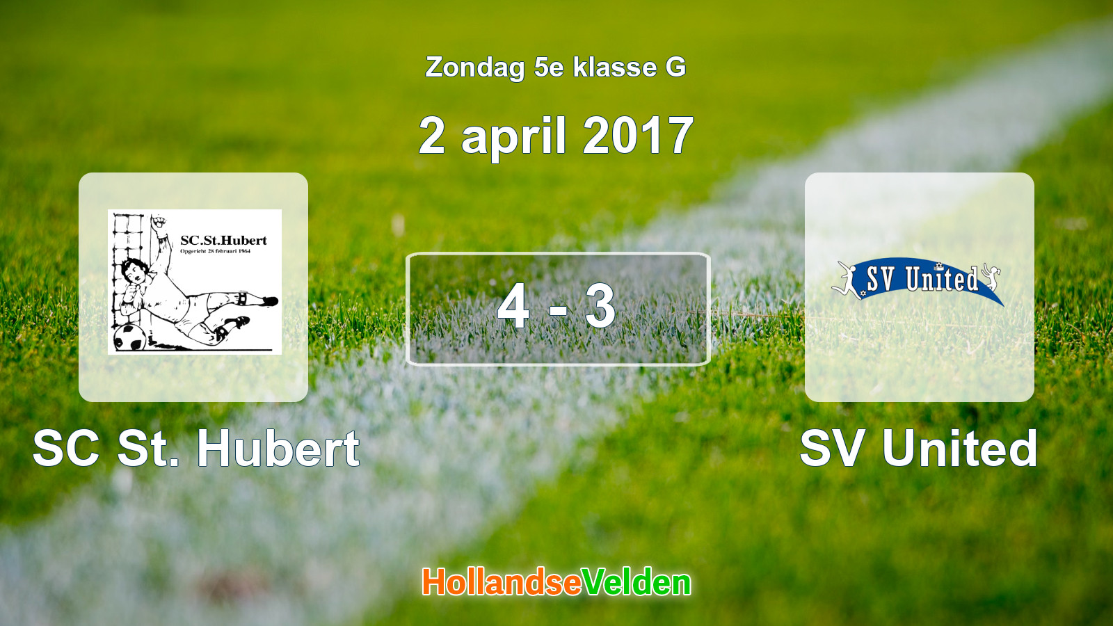 Gespeelde wedstrijd: SC St. Hubert - SV United 4 - 3 (2 april 2017)