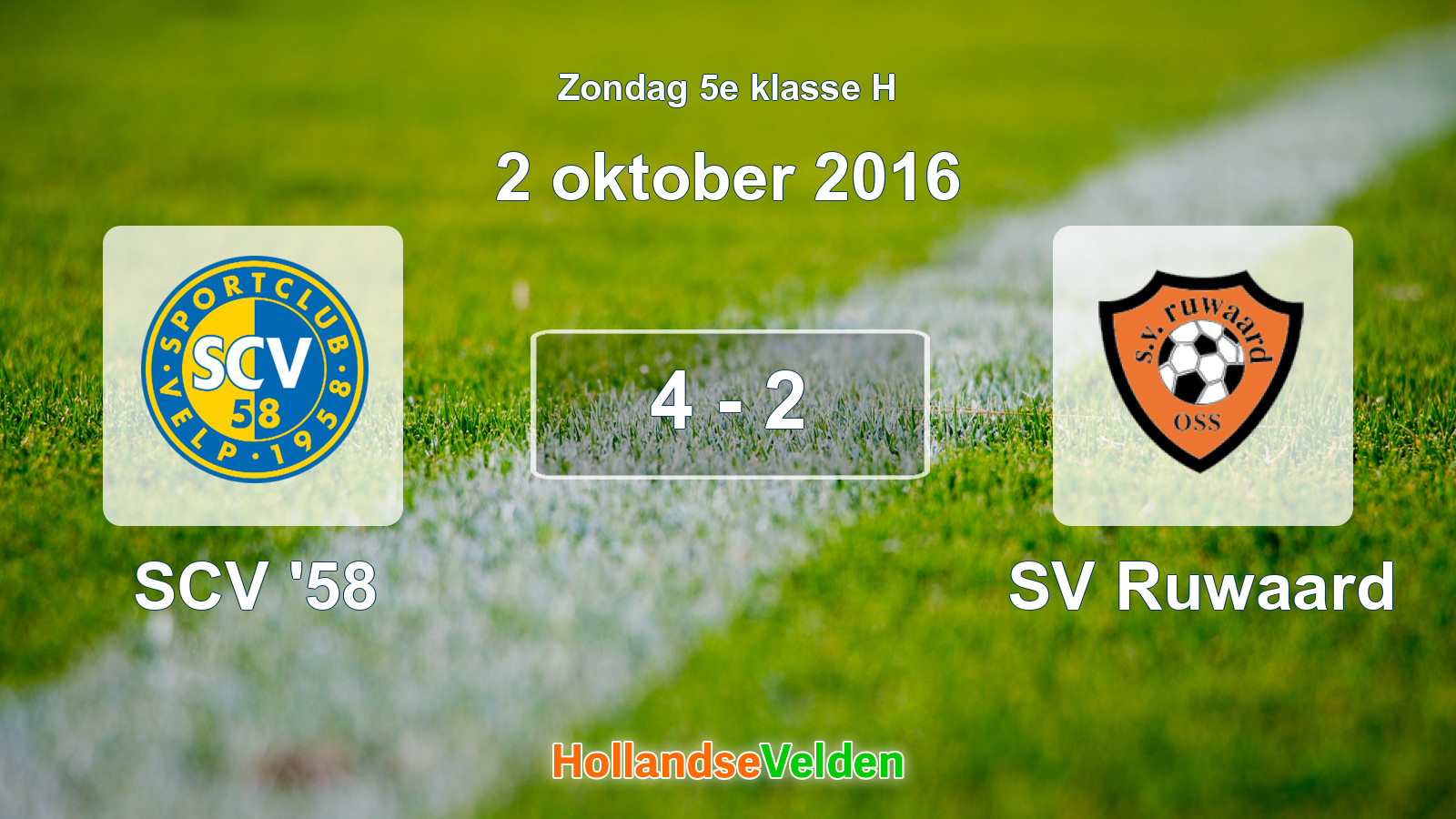 Gespeelde wedstrijd: SCV '58 - SV Ruwaard 4 - 2 (2 oktober 2016)