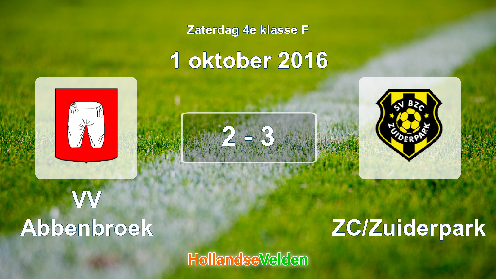 Gespeelde wedstrijd: VV Abbenbroek - BZC/Zuiderpark 2 - 3 (1 oktober 2016)