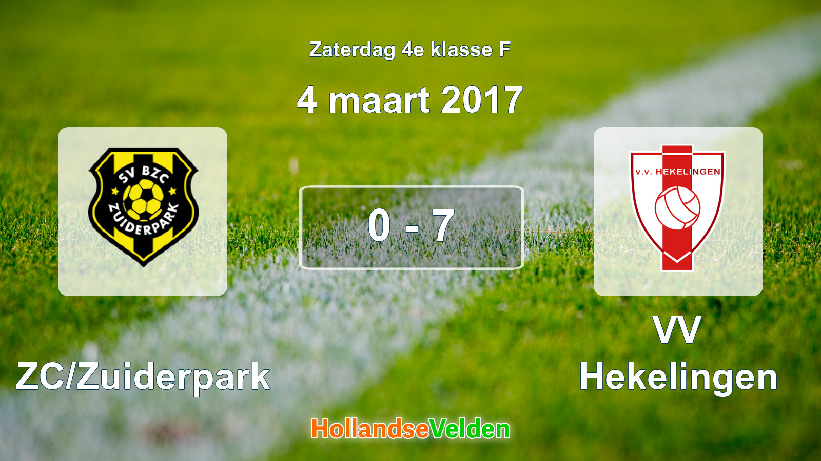 Gespeelde wedstrijd: BZC/Zuiderpark - VV Hekelingen 0 - 7 (4 maart 2017)
