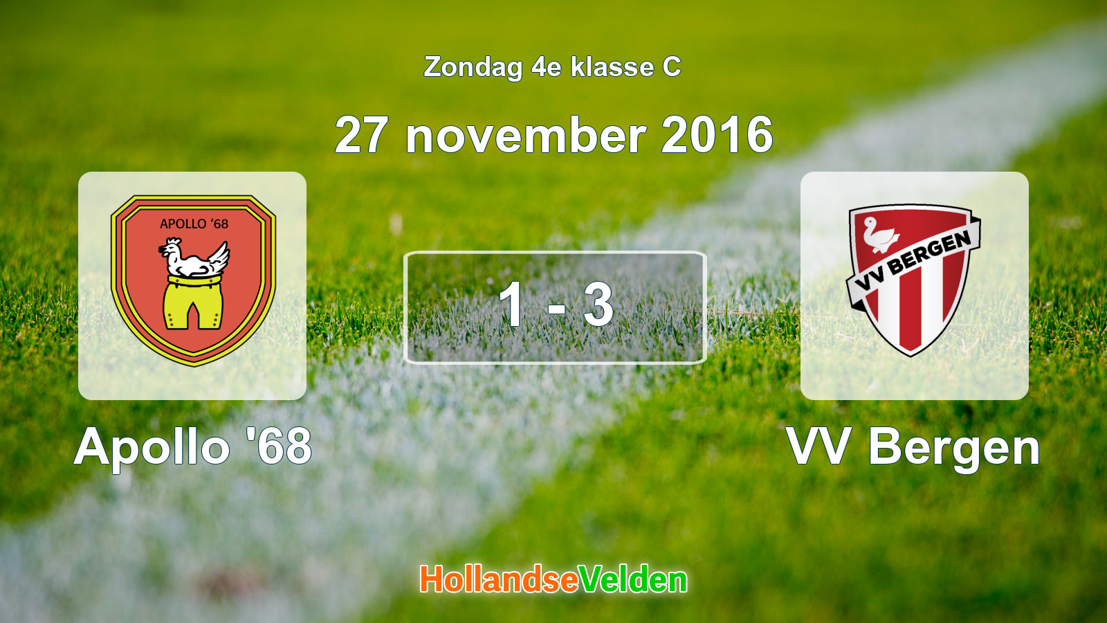 Gespeelde wedstrijd: Apollo '68 - VV Bergen 1 - 3 (27 november 2016)