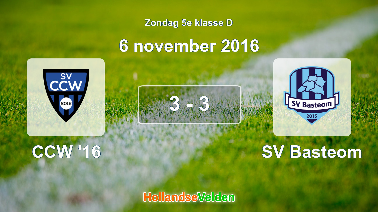 Gespeelde wedstrijd: CCW '16 - SV Basteom 3 - 3 (6 november 2016)