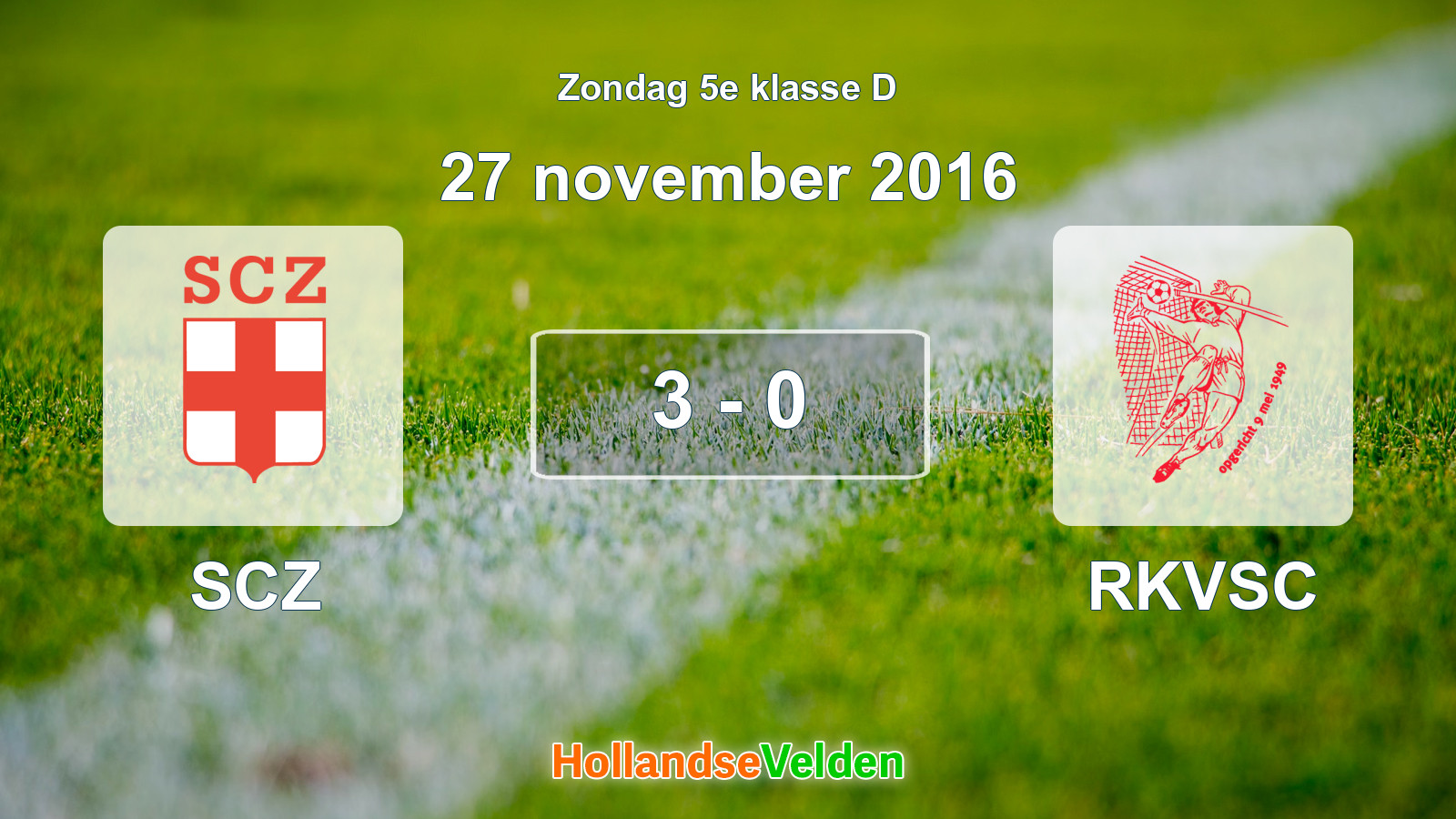 Gespeelde wedstrijd: SCZ - RKVSC 3 - 0 (27 november 2016)