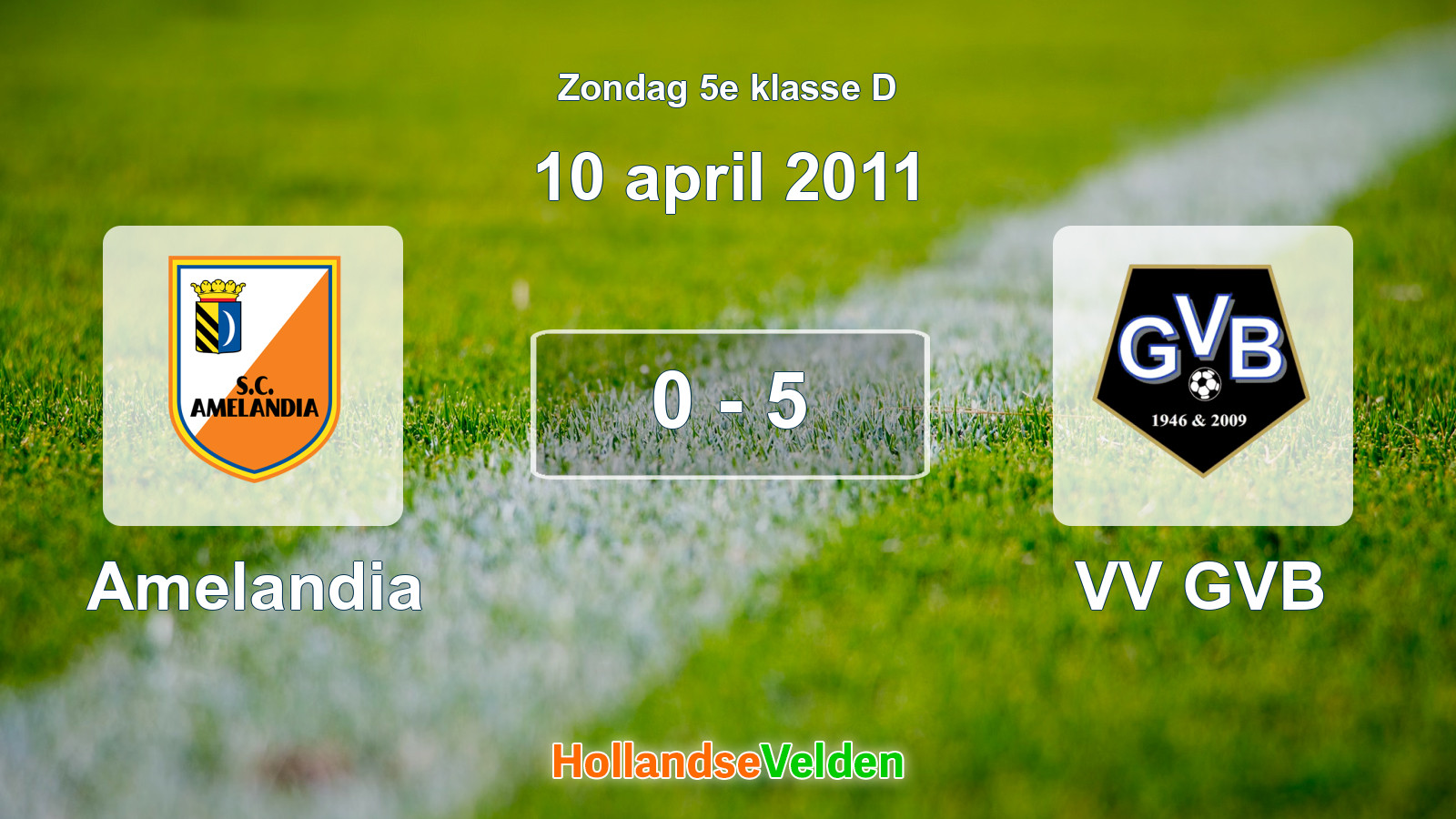Gespeelde wedstrijd: Amelandia - VV GVB 0 - 5 (10 april 2011)