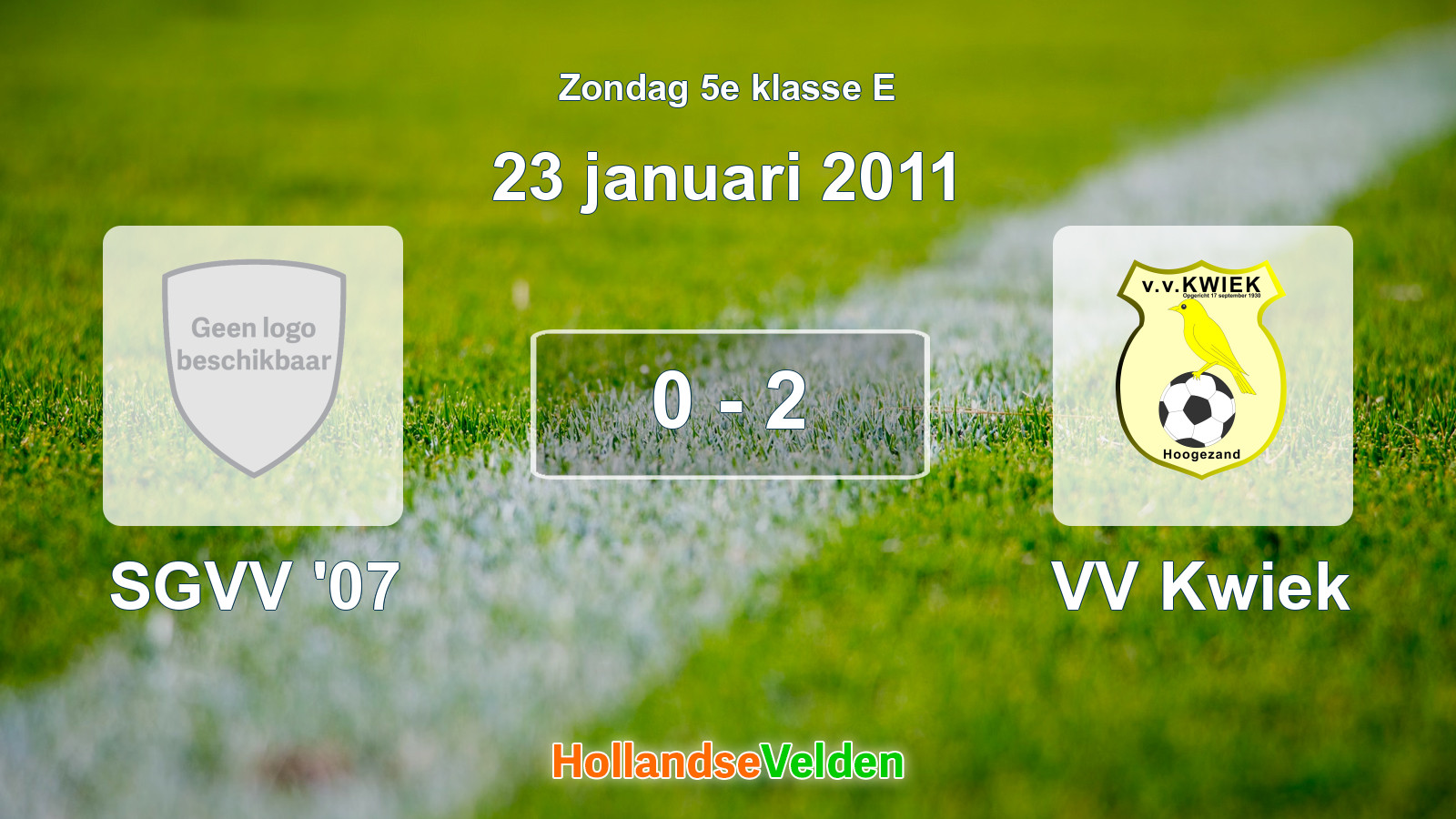 Gespeelde wedstrijd: SGVV '07 - VV Kwiek 0 - 2 (23 januari 2011)