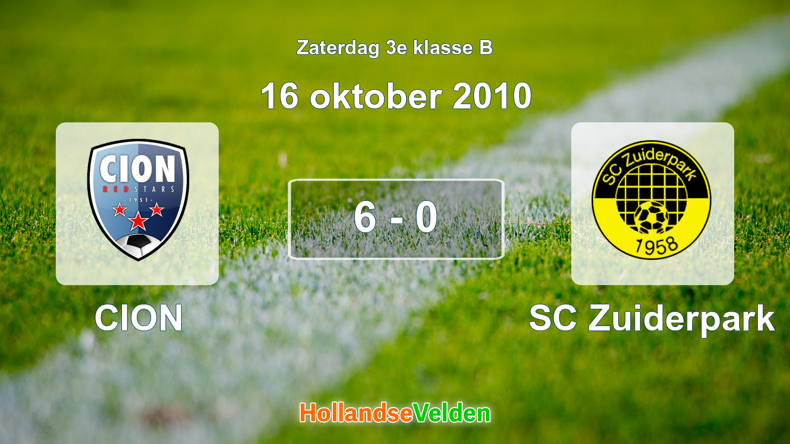 Gespeelde wedstrijd: CION - SC Zuiderpark 6 - 0 (16 oktober 2010)