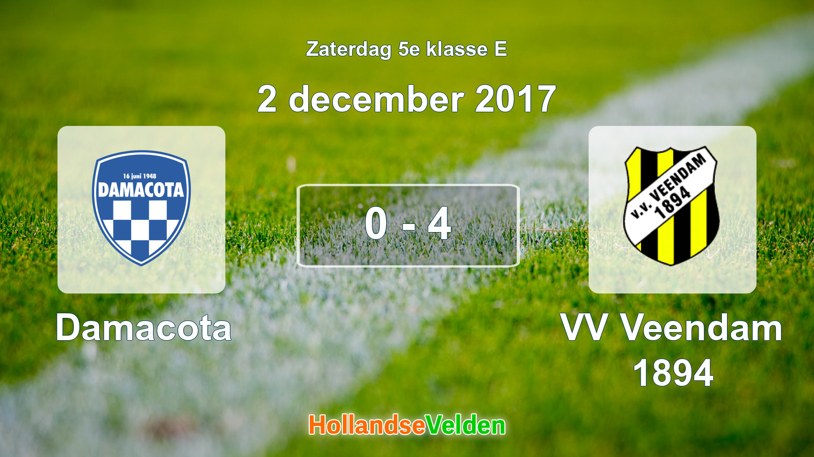 Gespeelde wedstrijd: Damacota - VV Veendam 1894 0 - 4 (2 december 2017)