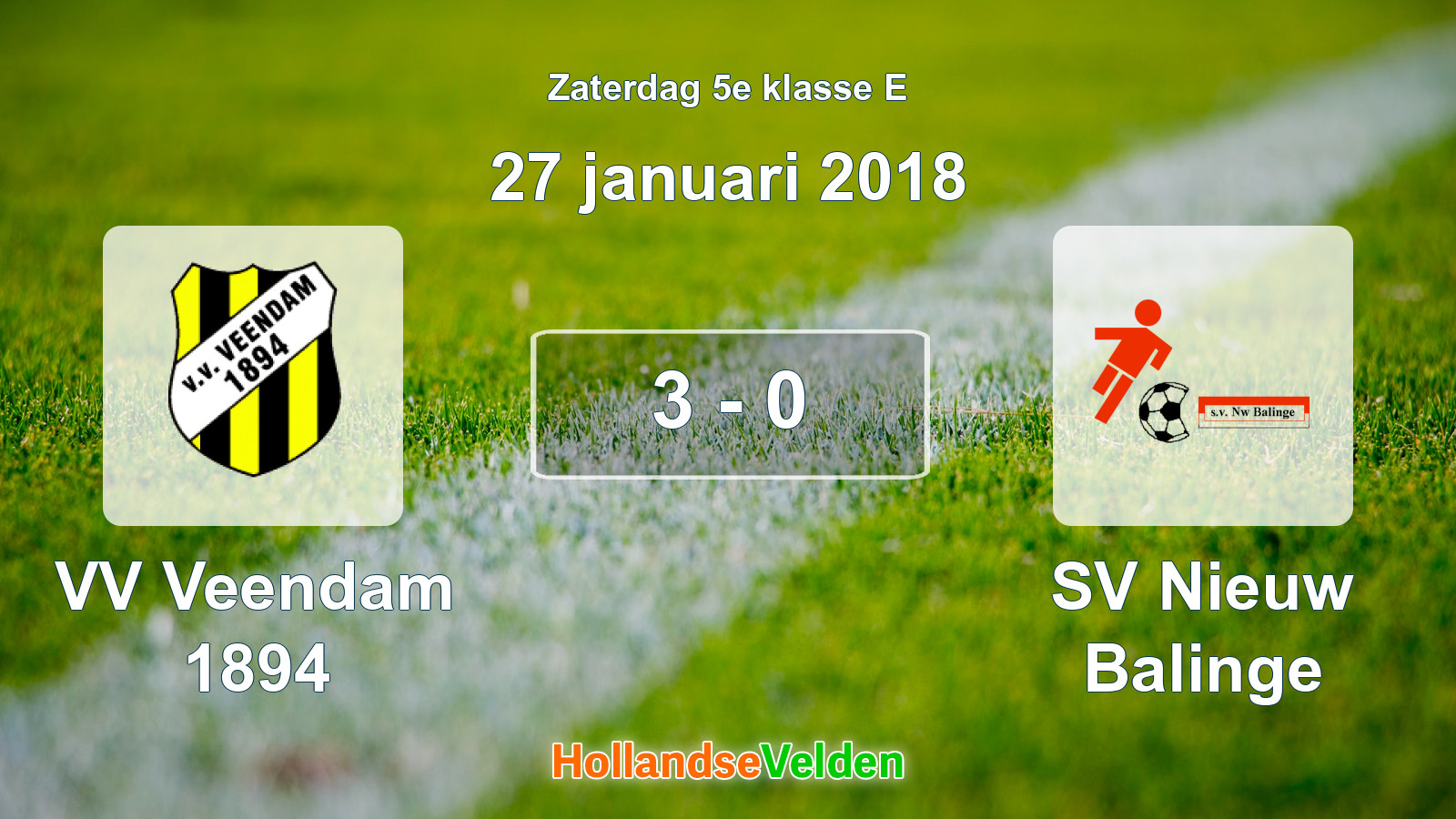 Gespeelde wedstrijd: VV Veendam 1894 - SV Nieuw Balinge 3 - 0 (27 januari 2018)