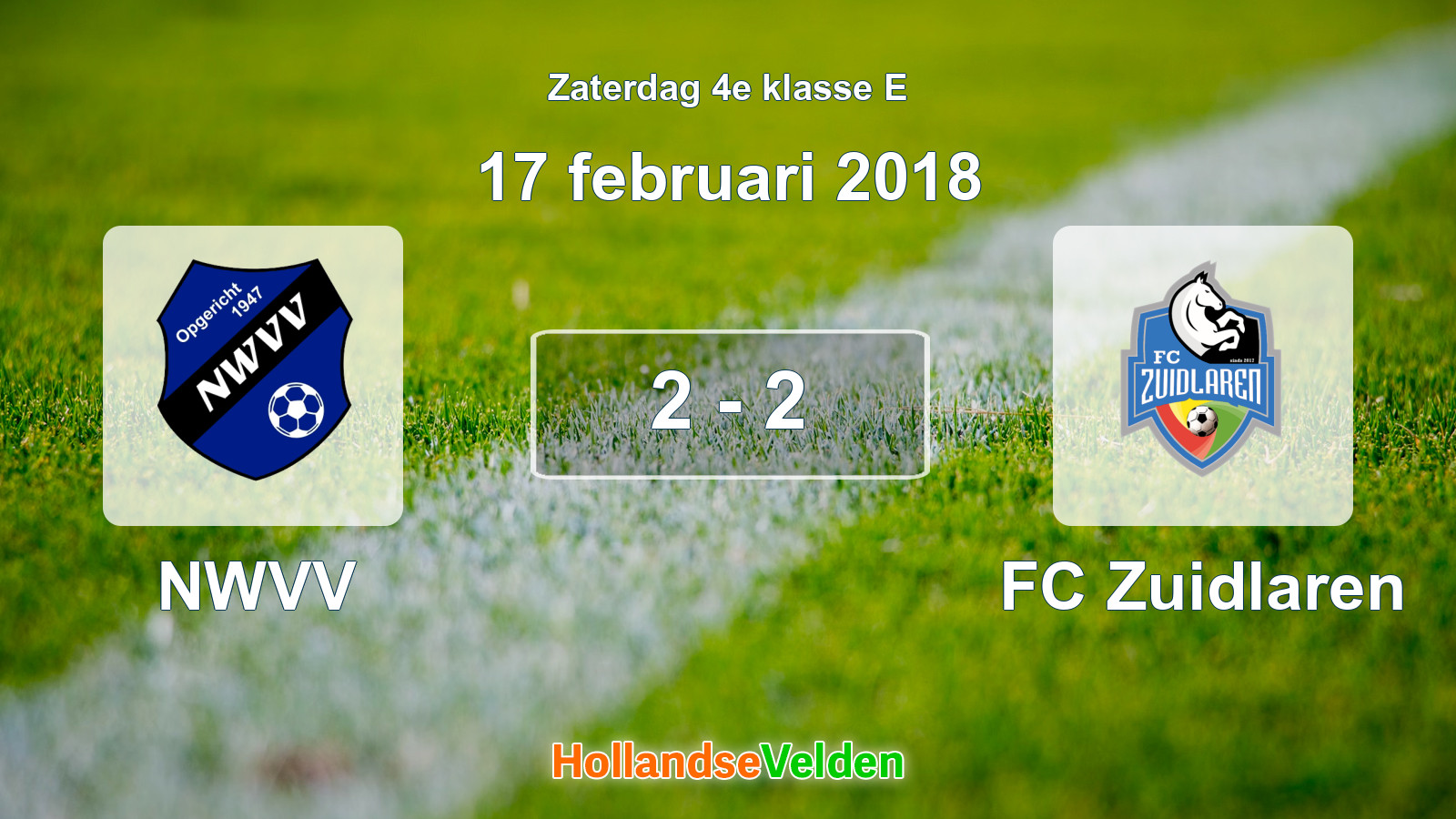 Gespeelde wedstrijd: NWVV - FC Zuidlaren 2 - 2 (17 februari 2018)