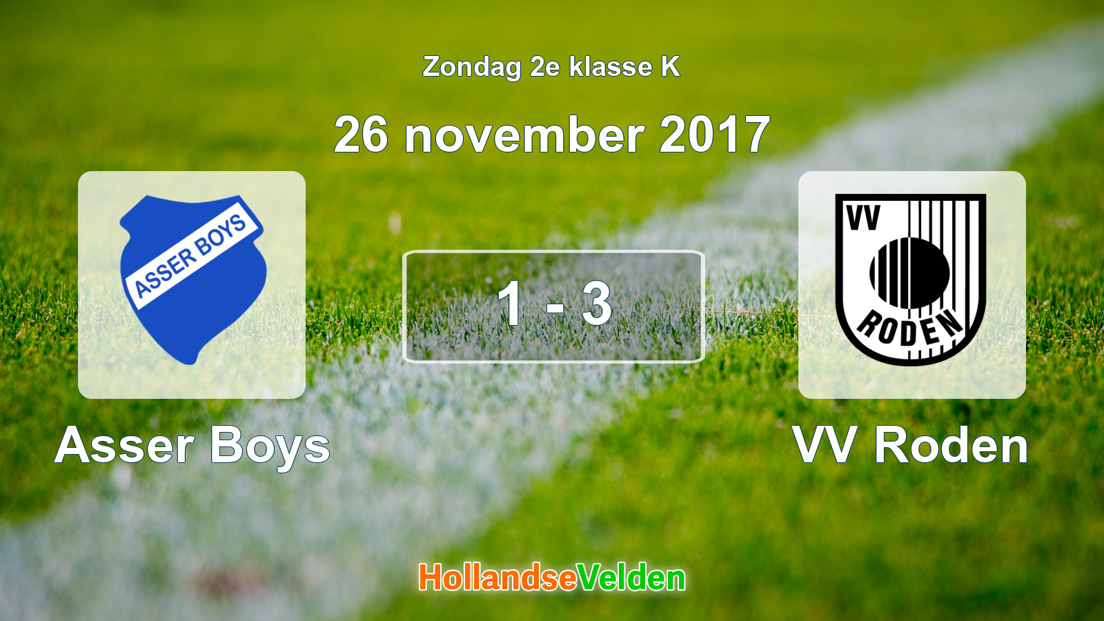 Gespeelde wedstrijd: Asser Boys - VV Roden 1 - 3 (26 november 2017)