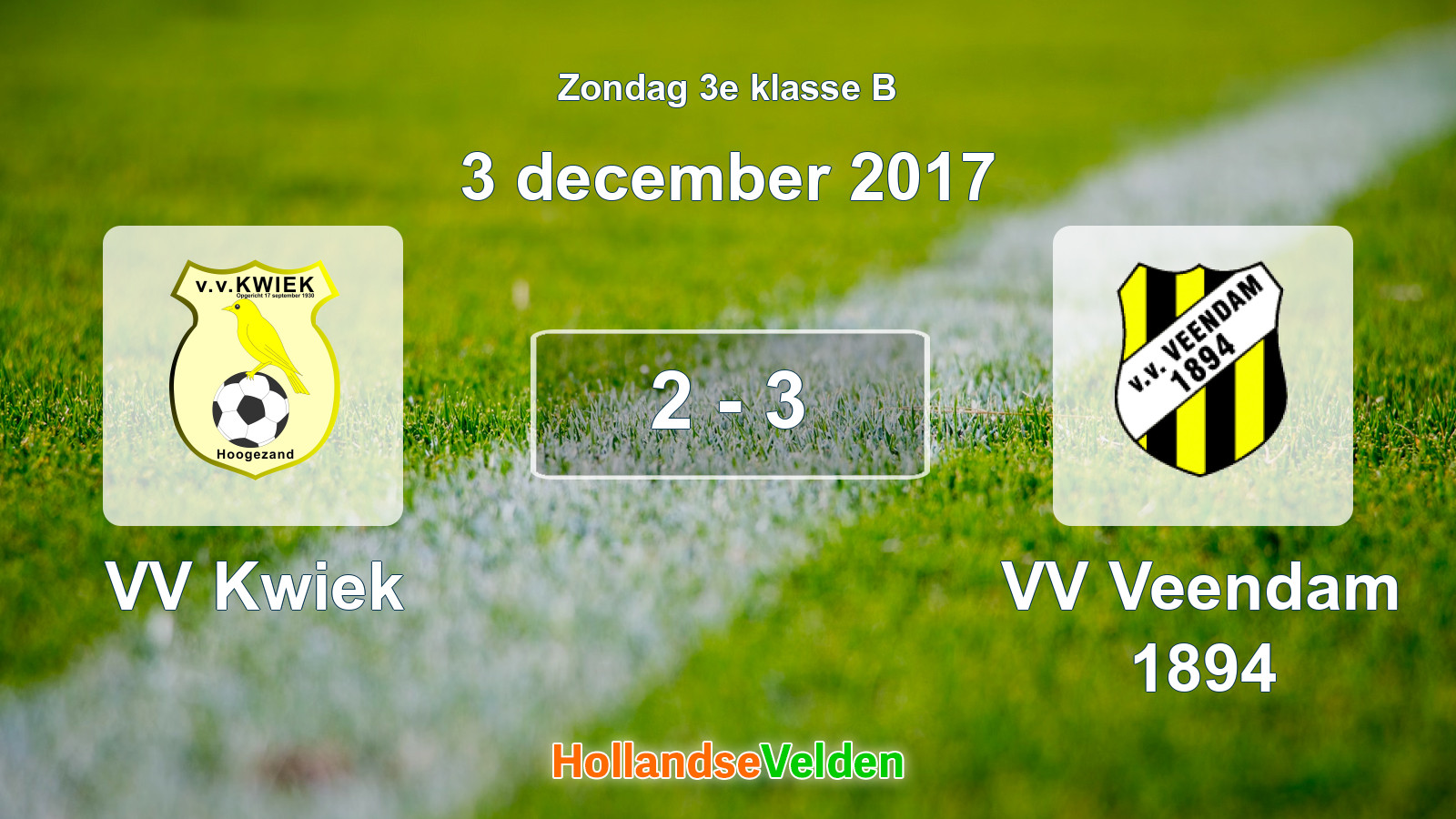 Gespeelde wedstrijd: VV Kwiek - VV Veendam 1894 2 - 3 (3 december 2017)