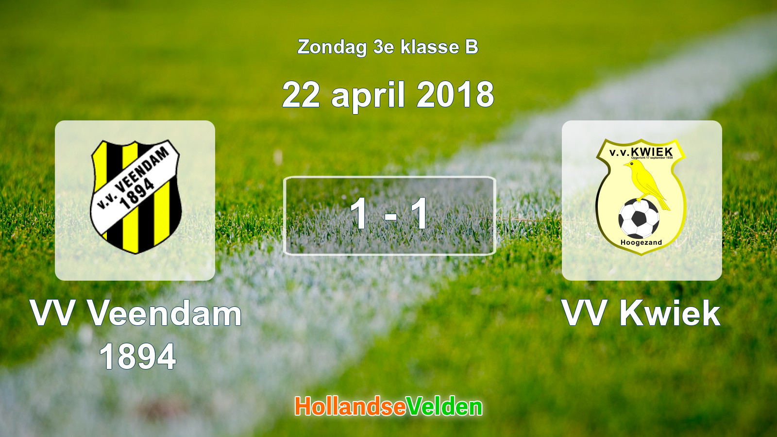 Gespeelde wedstrijd: VV Veendam 1894 - VV Kwiek 1 - 1 (22 april 2018)