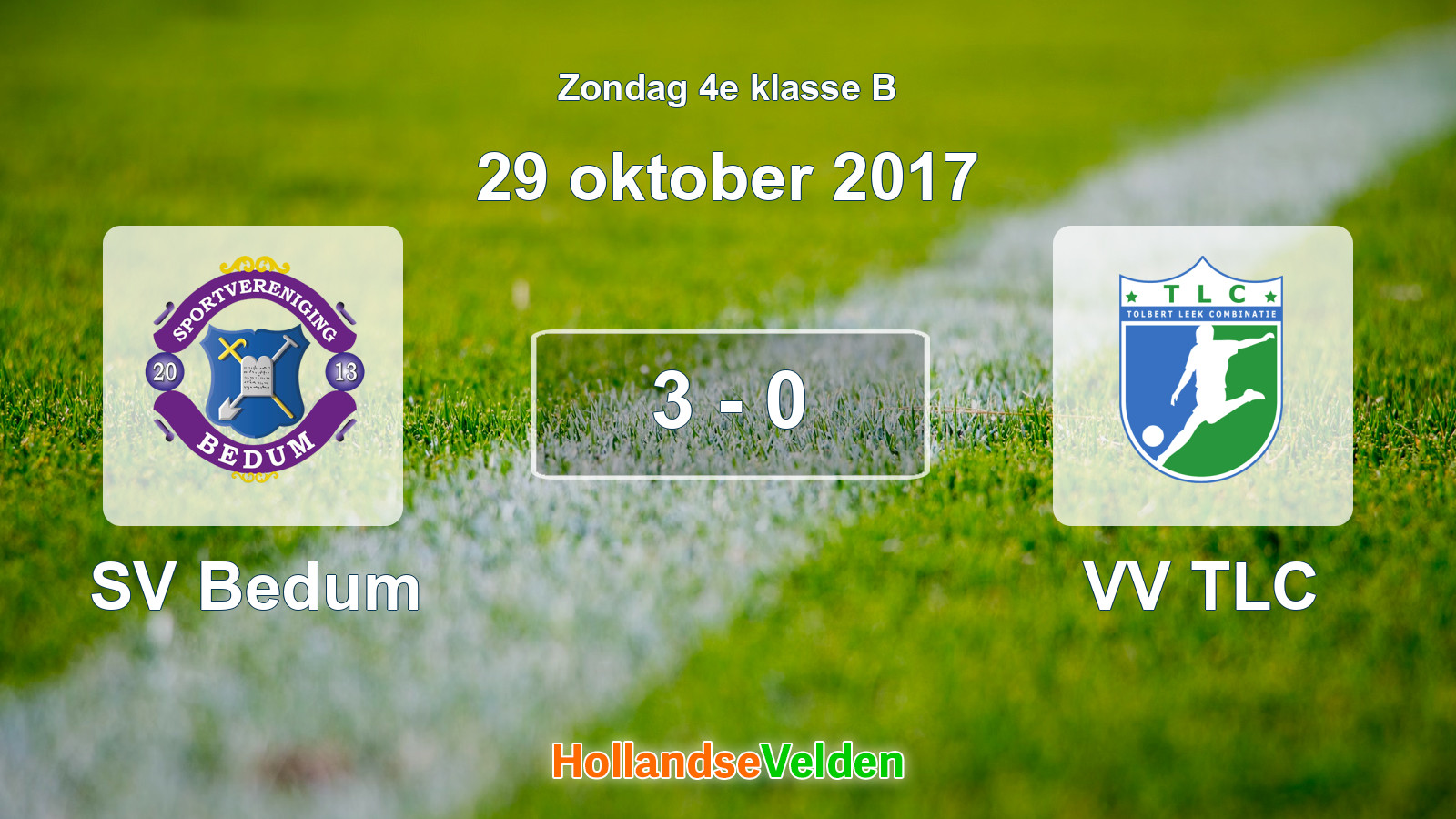 Gespeelde wedstrijd: SV Bedum - VV TLC 3 - 0 (29 oktober 2017)
