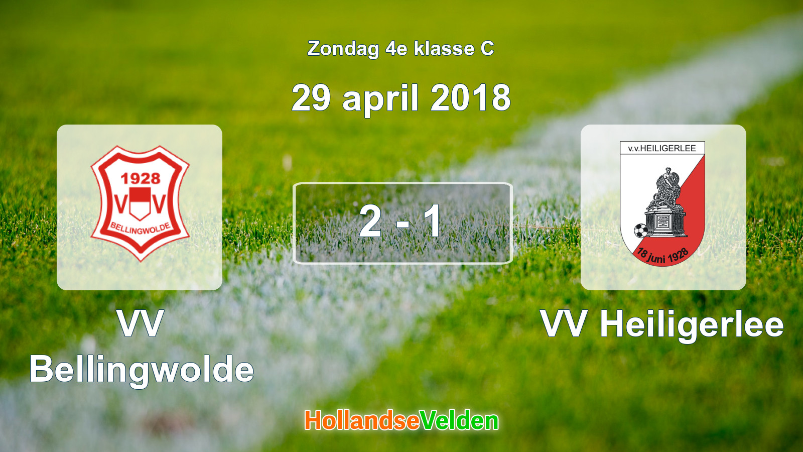 Gespeelde wedstrijd: VV Bellingwolde - VV Heiligerlee 2 - 1 (29 april 2018)
