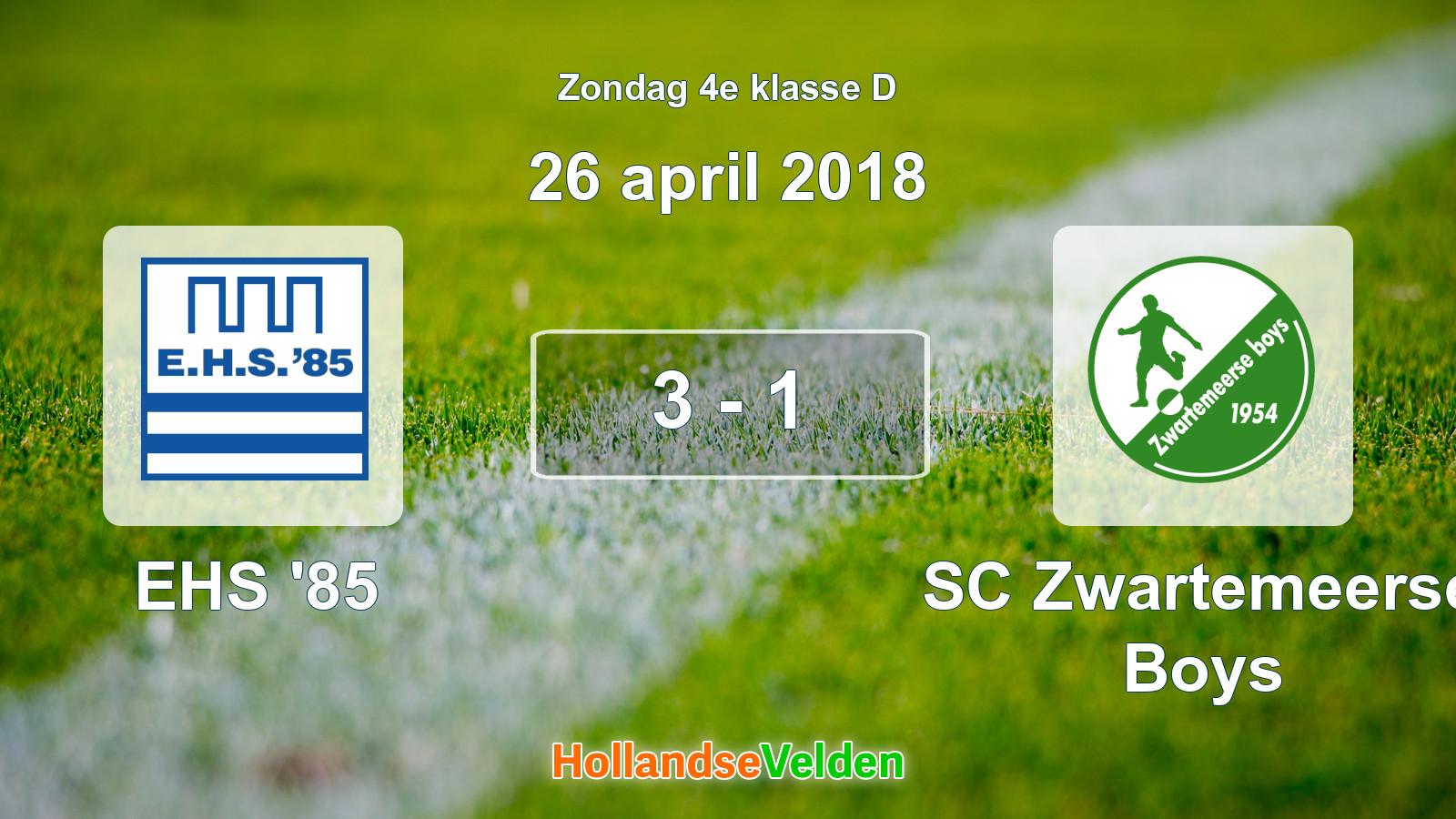 Gespeelde wedstrijd: EHS '85 - SC Zwartemeerse Boys 3 - 1 (26 april 2018)