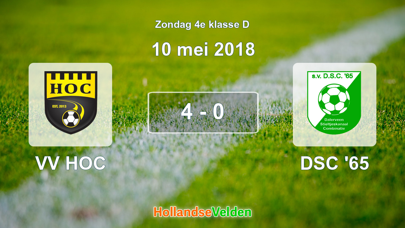 Gespeelde wedstrijd: VV HOC - DSC '65 4 - 0 (10 mei 2018)