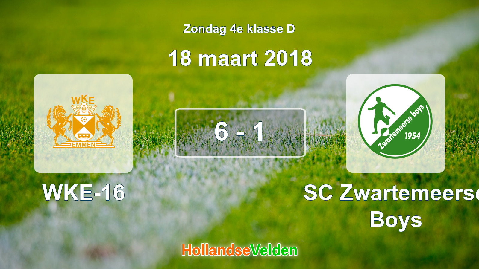 Gespeelde wedstrijd: WKE-16 - SC Zwartemeerse Boys 6 - 1 (18 maart 2018)