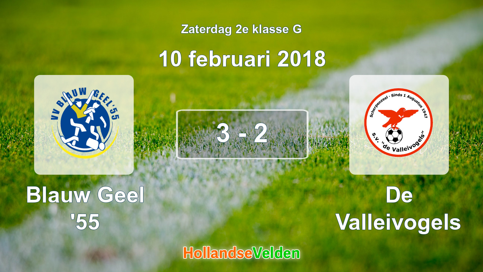 Gespeelde wedstrijd: Blauw Geel '55 - De Valleivogels 3 - 2 (10 februari 2018)