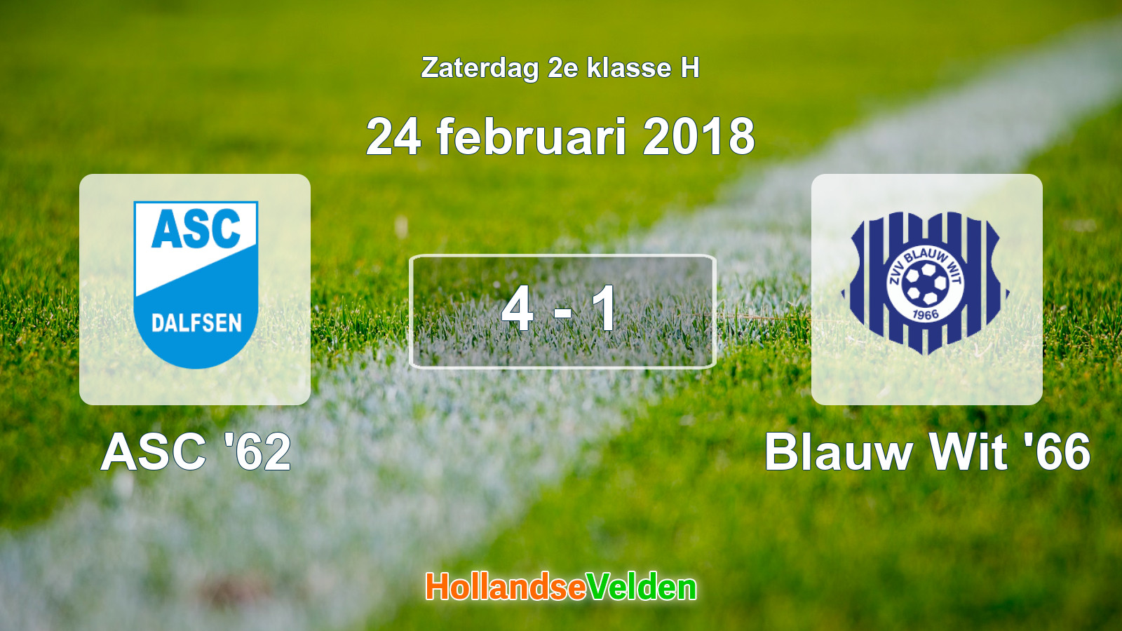 Gespeelde wedstrijd: ASC '62 - Blauw Wit '66 4 - 1 (24 februari 2018)