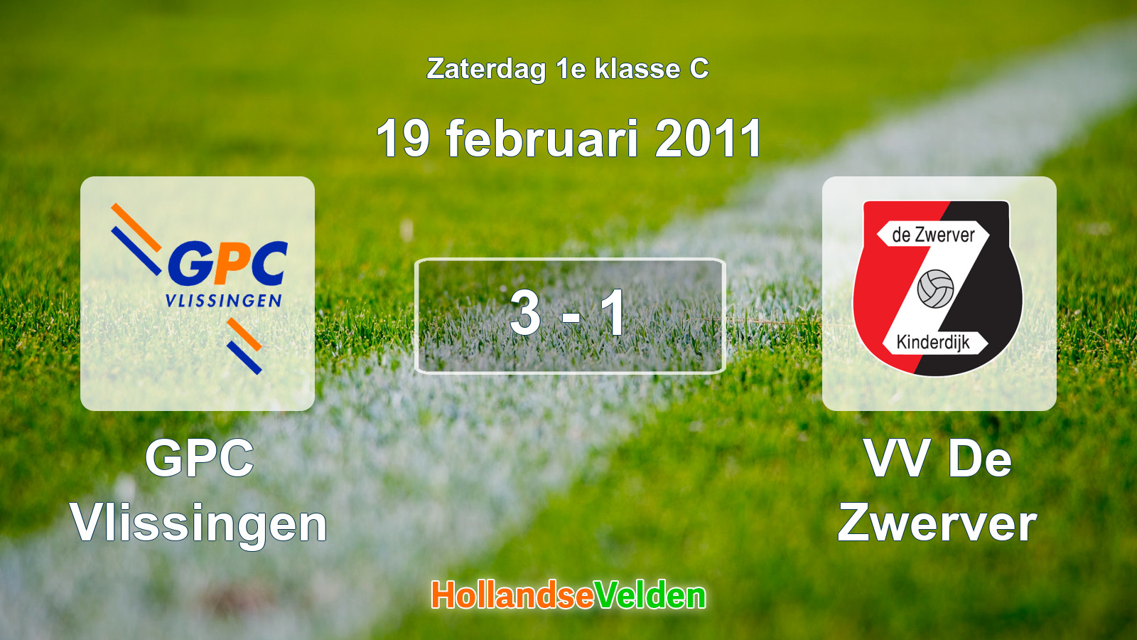 Gespeelde wedstrijd: GPC Vlissingen - VV De Zwerver 3 - 1 (19 februari 2011)
