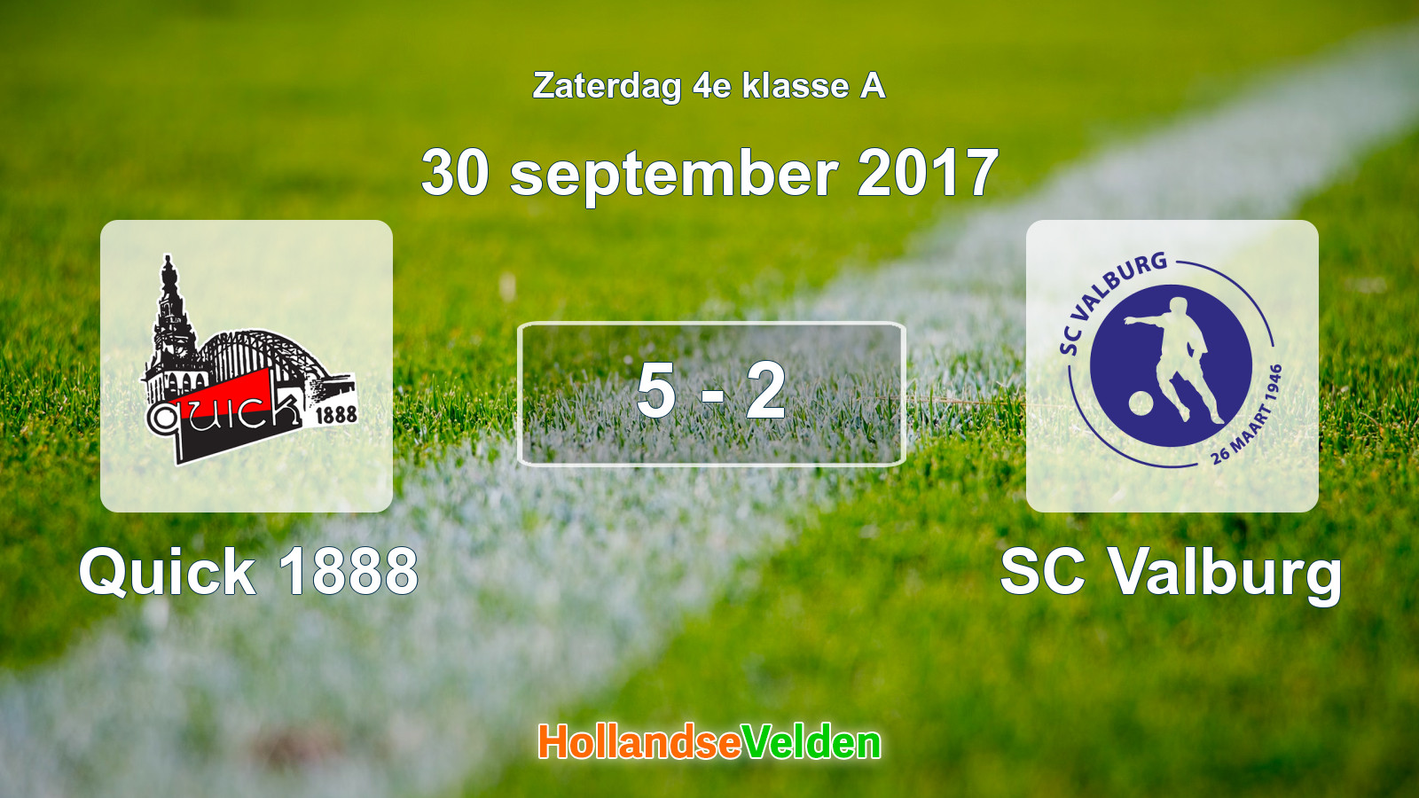 Gespeelde wedstrijd: Quick 1888 - SC Valburg 5 - 2 (30 september 2017)