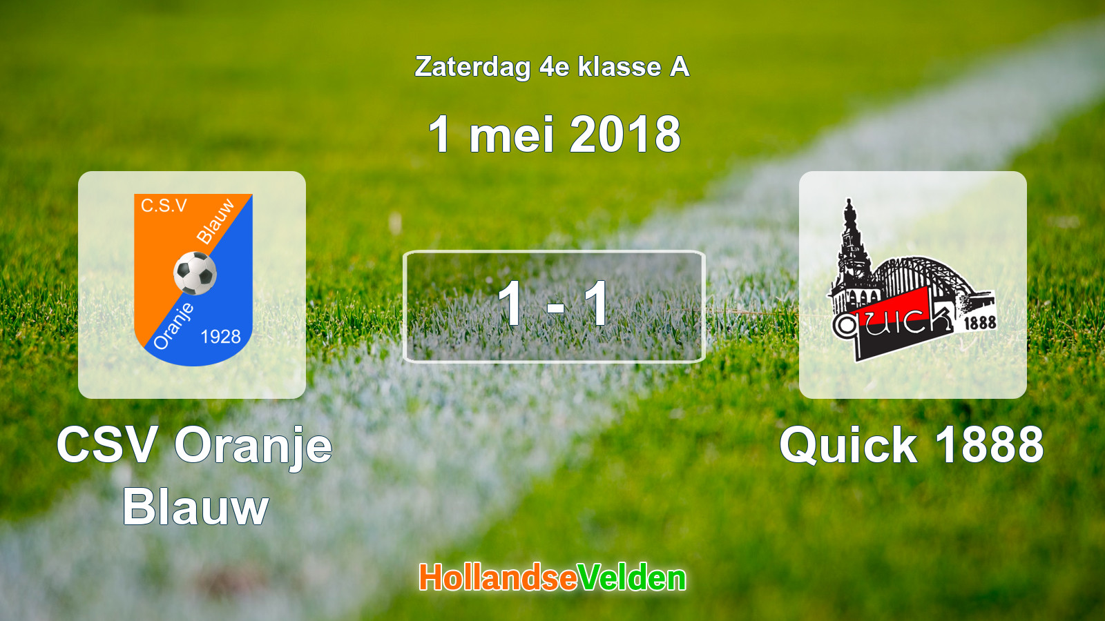 Gespeelde wedstrijd: CSV Oranje Blauw - Quick 1888 1 - 1 (1 mei 2018)