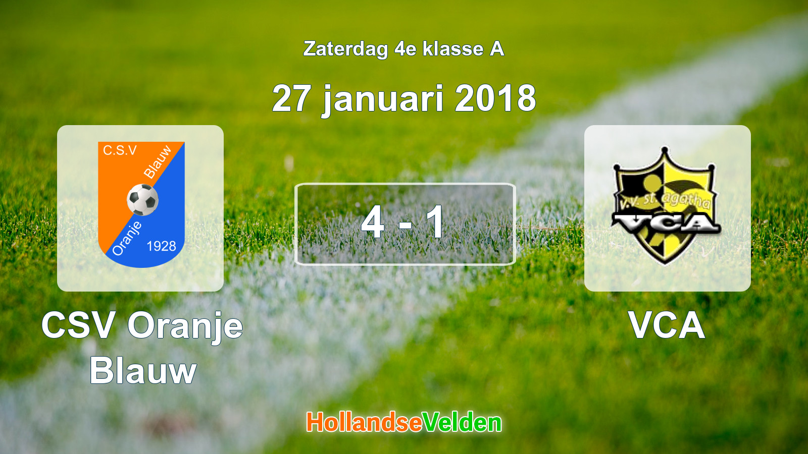 Gespeelde wedstrijd: CSV Oranje Blauw - VCA 4 - 1 (27 januari 2018)