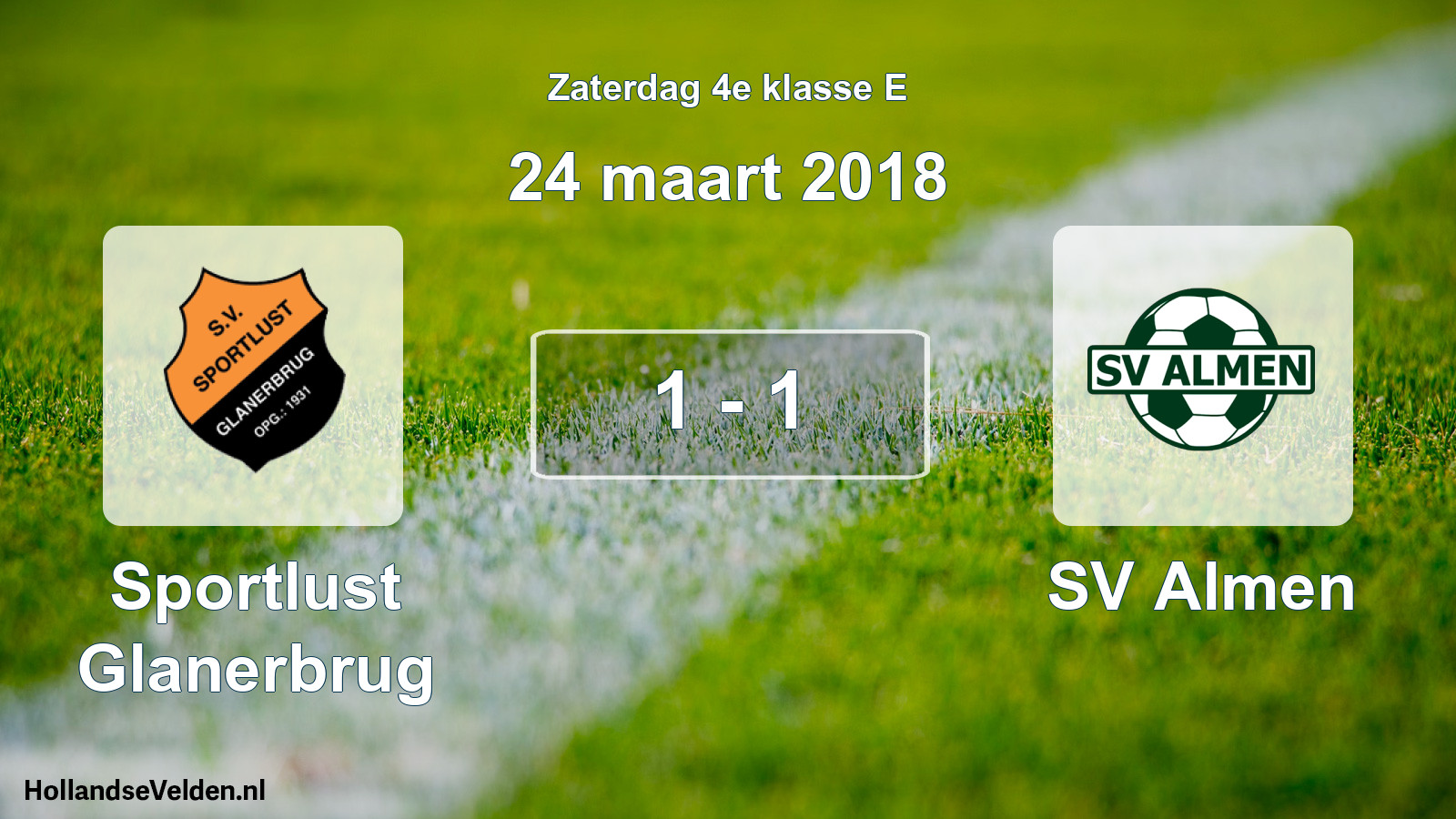 Gespeelde wedstrijd: Sportlust Glanerbrug - SV Almen 1 - 1 (24 maart 2018)