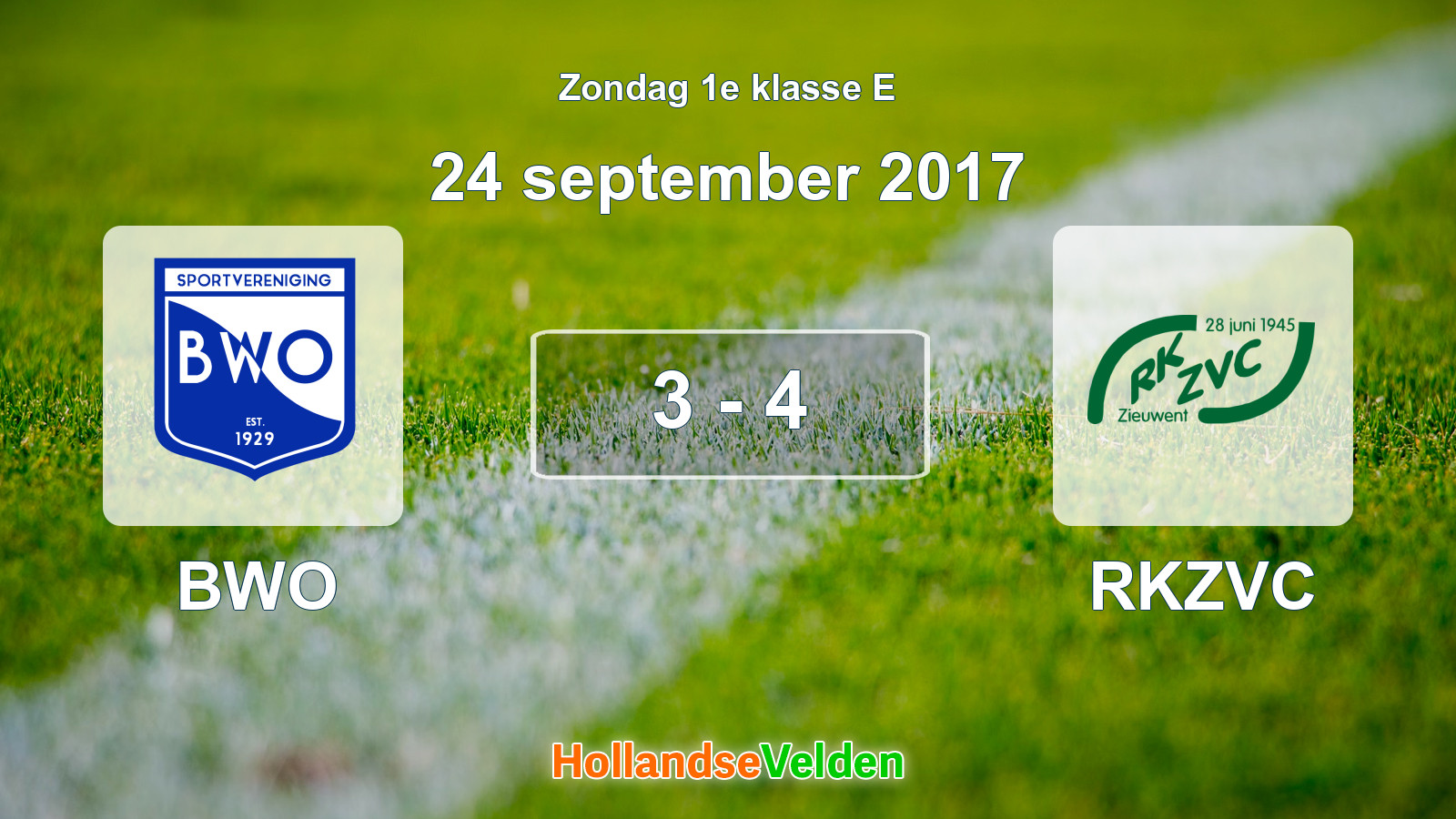 Gespeelde wedstrijd: BWO - RKZVC 3 - 4 (24 september 2017)