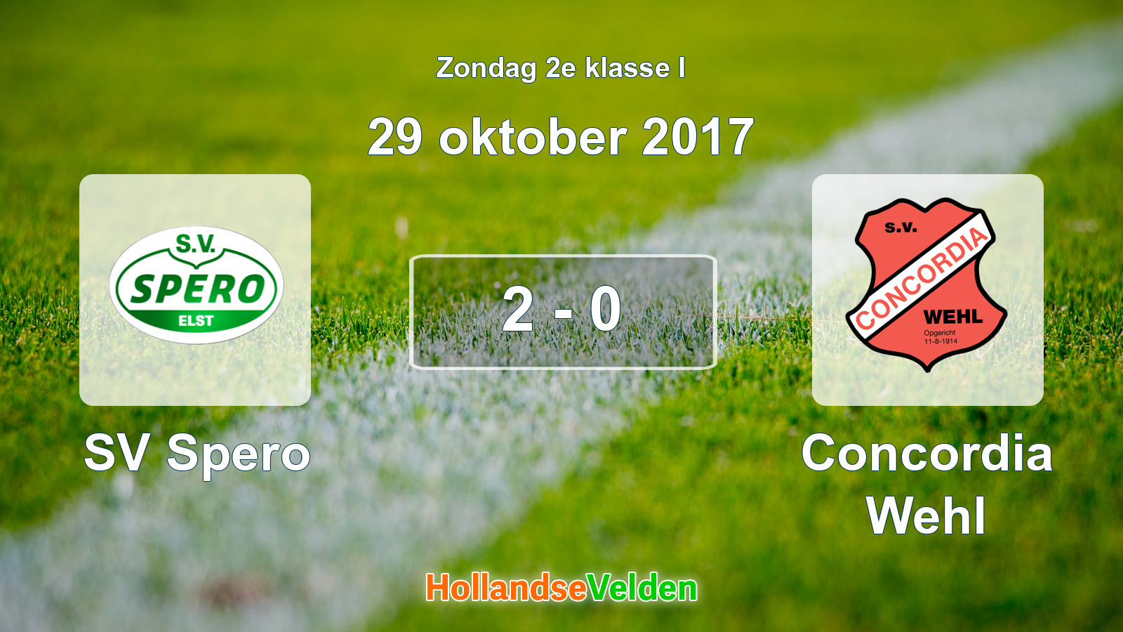 Gespeelde wedstrijd: SV Spero - Concordia Wehl 2 - 0 (29 oktober 2017)