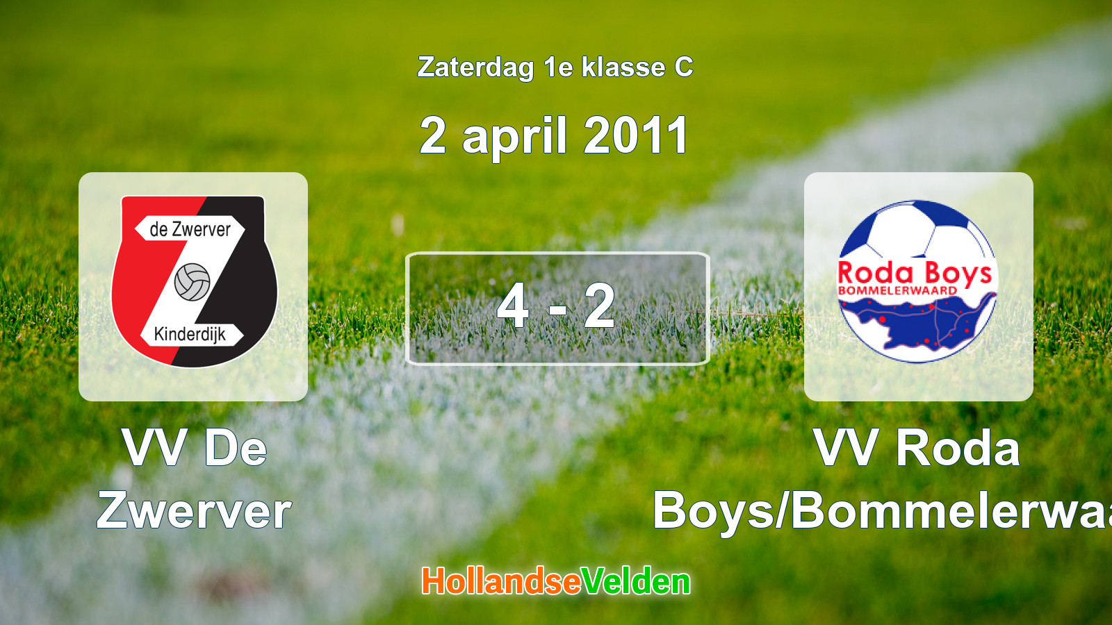 Gespeelde wedstrijd: VV De Zwerver - VV Roda Boys/Bommelerwaard 4 - 2 (2 april 2011)