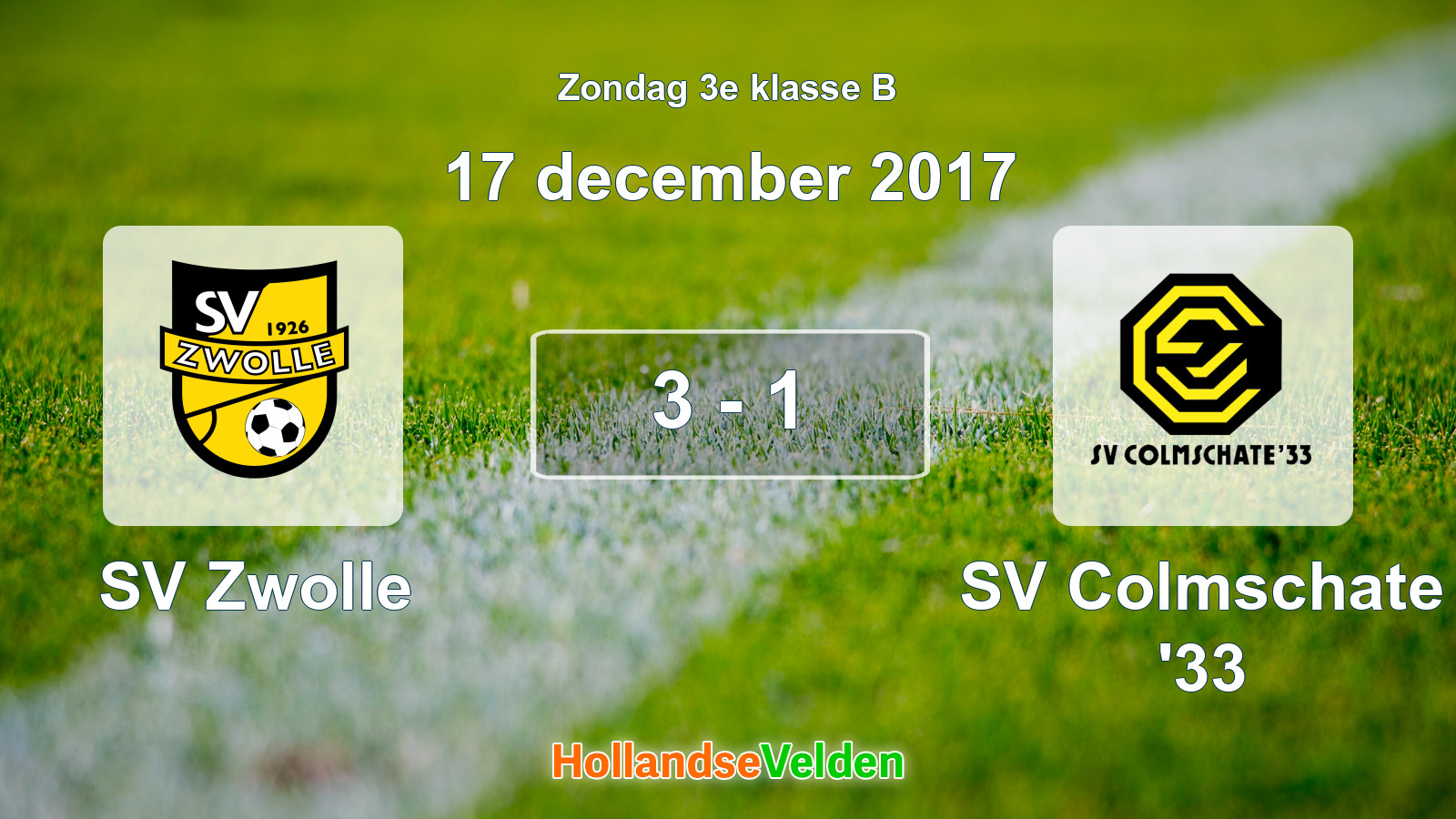 Gespeelde wedstrijd: SV Zwolle - SV Colmschate '33 3 - 1 (17 december 2017)