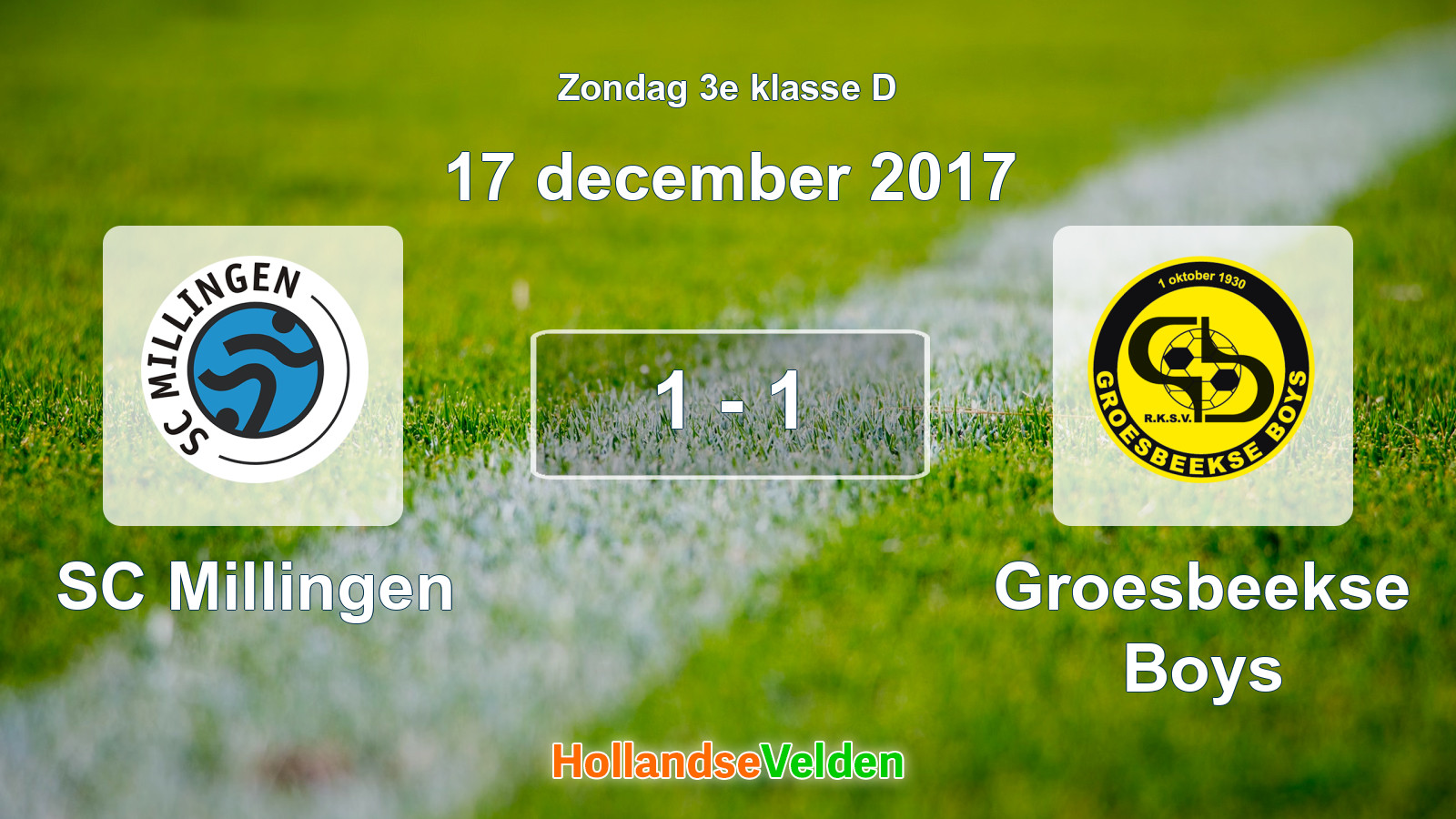 Gespeelde wedstrijd: SC Millingen - Groesbeekse Boys 1 - 1 (17 december 2017)